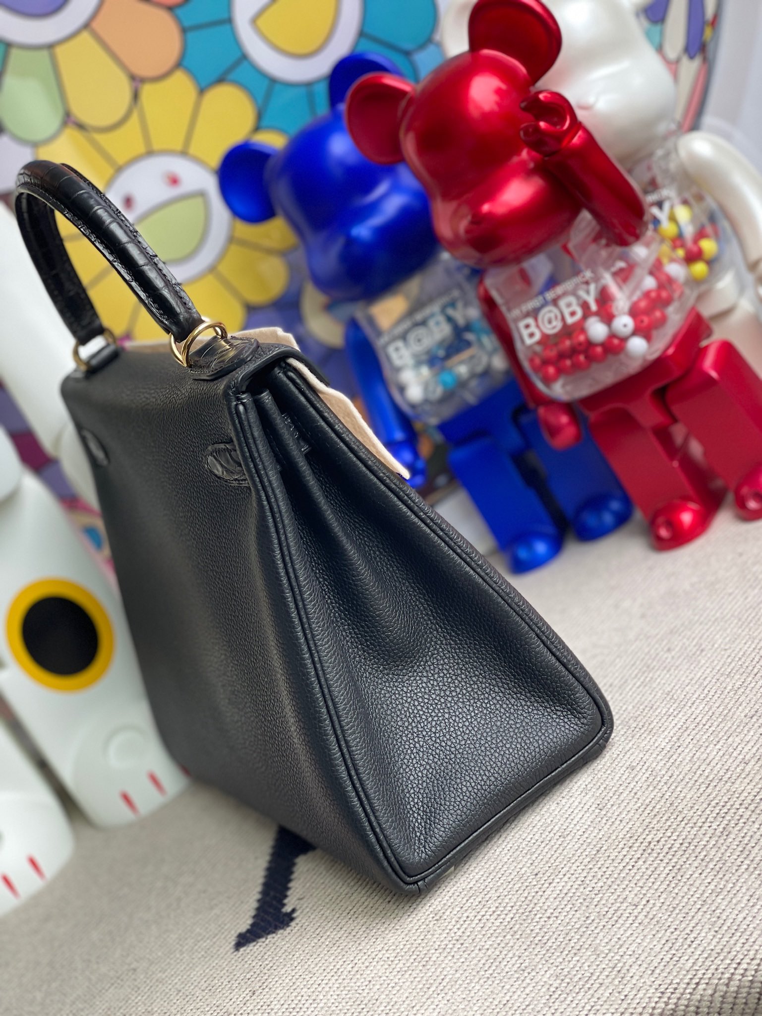 Hermès（爱马仕）Kelly Touch 凯莉包 ck89 黑色 雾面鳄鱼 金扣 28cm 顶级手缝 定制