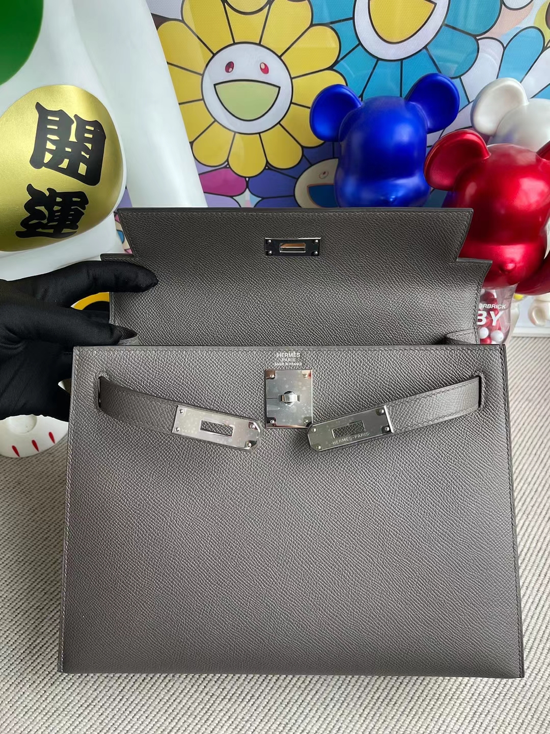Hermès（爱马仕）Kelly 凯莉包 Epsom 8F 锡器灰 Etain 顶级工艺 全手工缝制 银扣 28cm