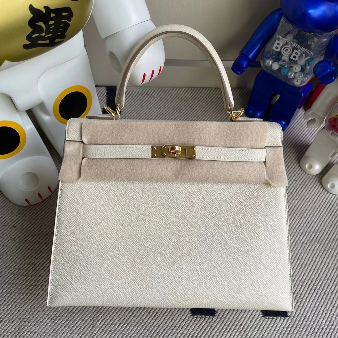 Hermès（爱马仕）Kelly 凯莉包 Epsom ck10 奶昔白 金扣 25cm