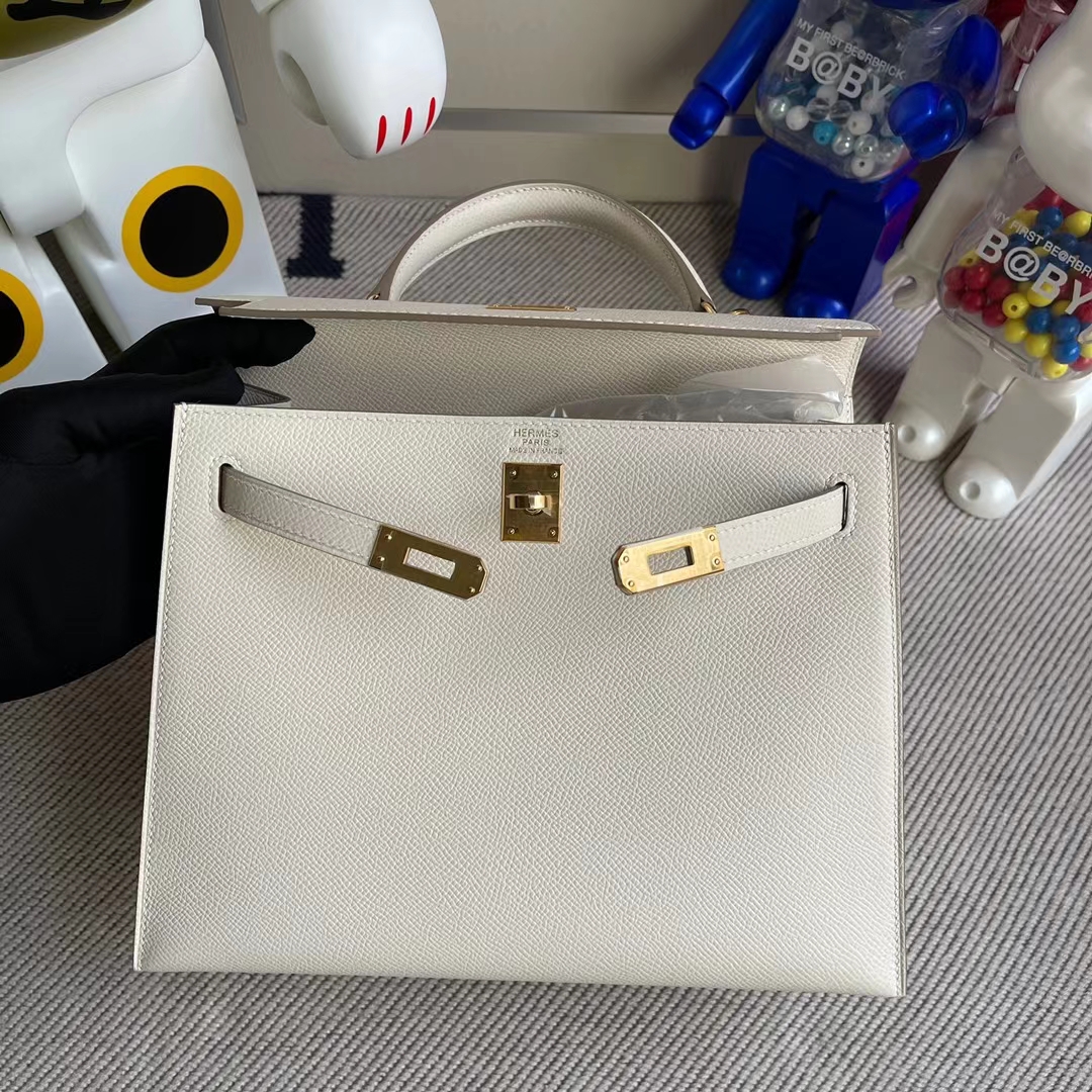 Hermès（爱马仕）Kelly 凯莉包 Epsom ck10 奶昔白 金扣 25cm