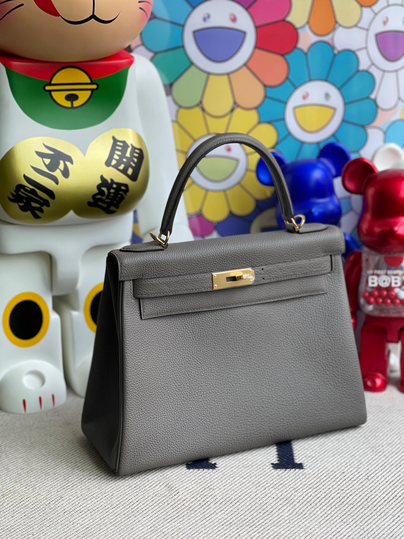 Hermès（爱马仕）Kelly 凯莉包 原厂小牛皮 togo 8F 锡器灰 etain 金扣 28cm 顶级手缝