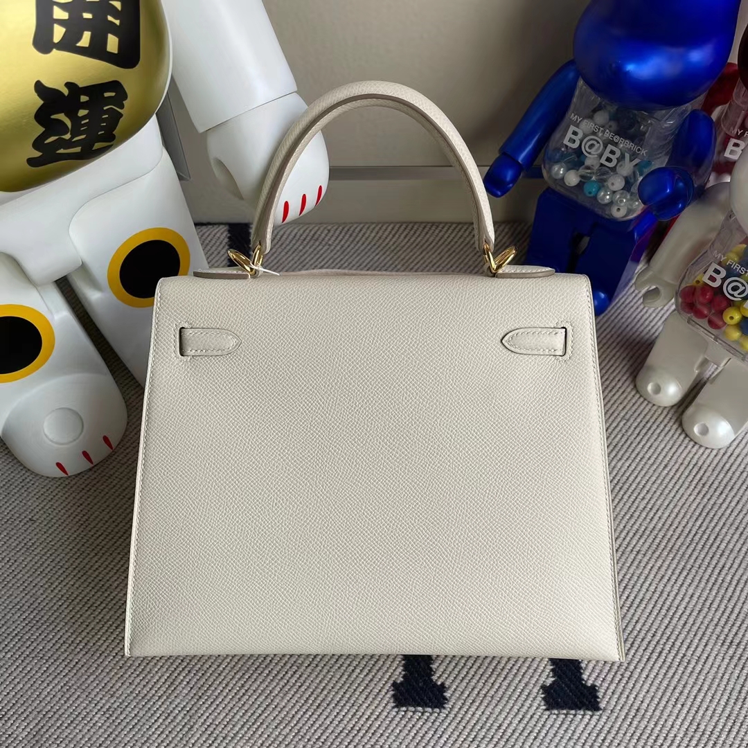 Hermès(爱马仕)Kelly 凯莉包 Epsom ck10 奶昔白 金扣 25cm-拉尔森鳄鱼皮具定制 - 爱马仕包包官网 Hermès(爱马仕)Kelly 凯莉包 Epsom ck10 奶昔白 金扣 25cm