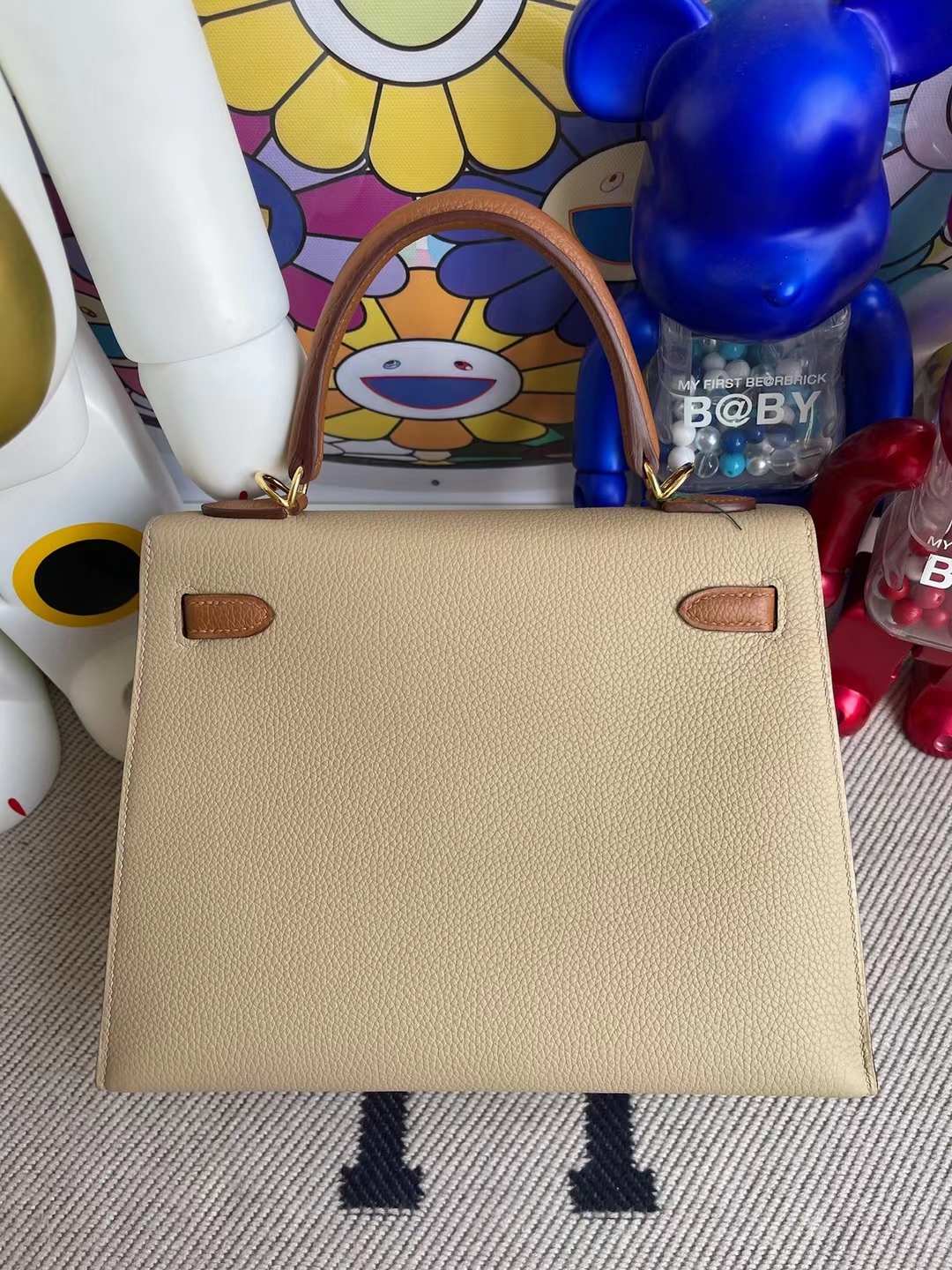 Hermès（爱马仕）Kelly 凯莉包 S2 风衣灰 拼 Ck37 金棕色 Togo 外缝 金扣 25cm