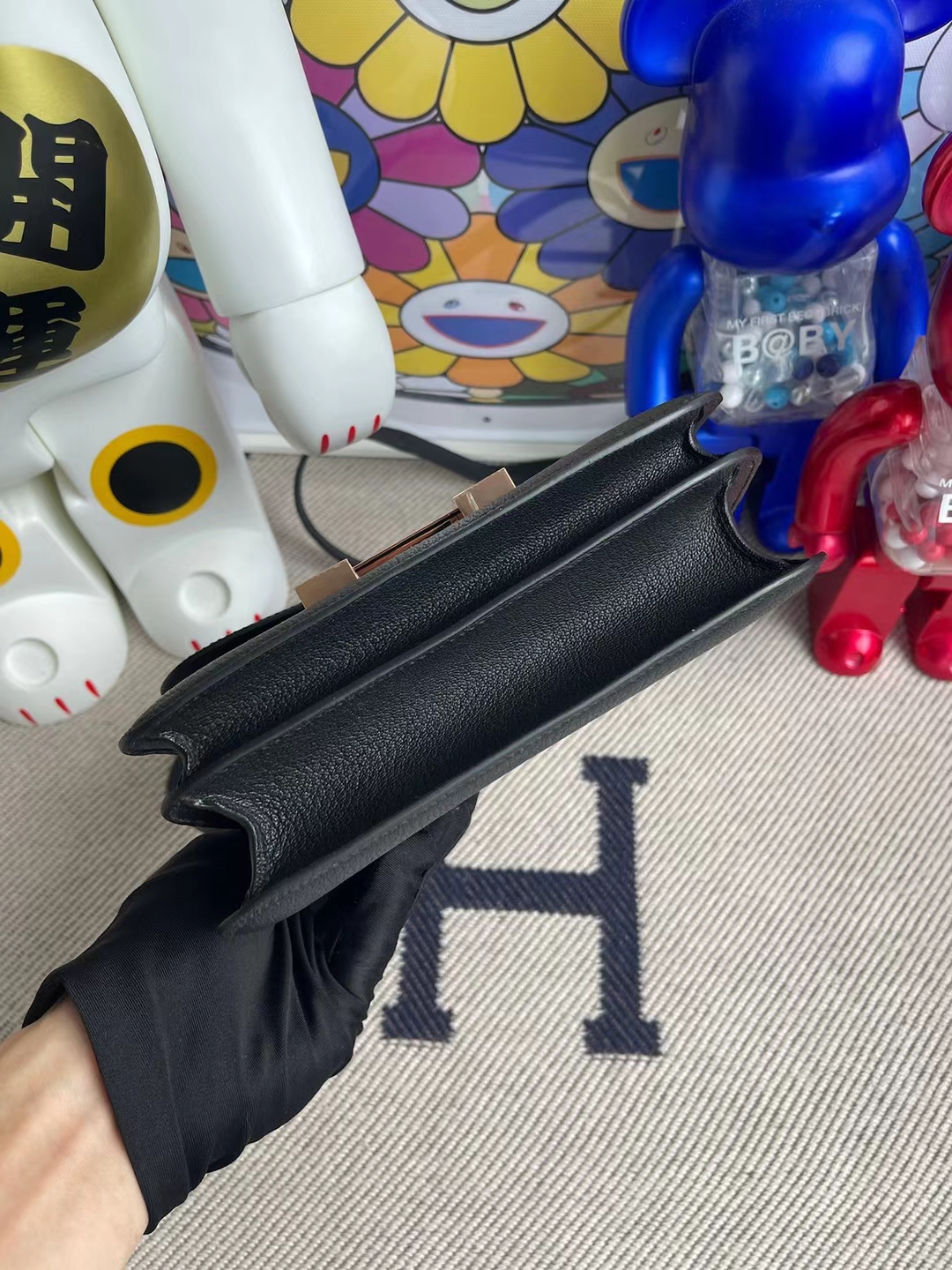 Hermès（爱马仕）Constance 空姐包 Chevre 进口山羊皮 Ck89 黑色 玫瑰金扣 19cm