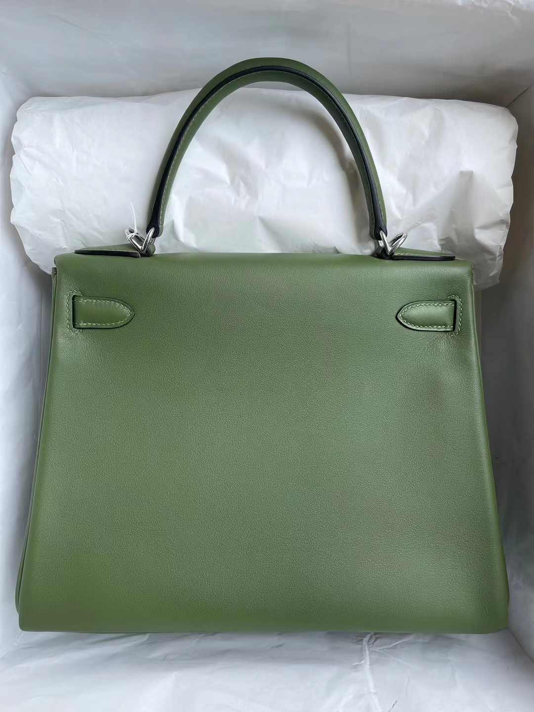 Hermès（爱马仕）Kelly 凯莉包 Swift 进口平纹皮 V6 丛林绿 全手工缝制 银扣 28cm 定制
