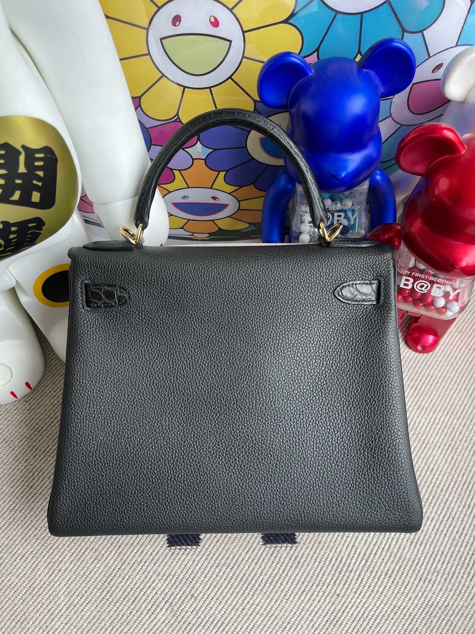 Hermès（爱马仕）Kelly Touch 凯莉包 ck89 黑色 雾面鳄鱼 金扣 28cm 顶级手缝 定制