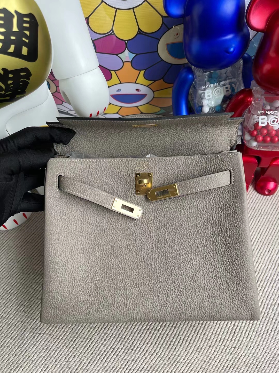 Hermès（爱马仕）Kelly 凯莉包 Togo M8 沥青灰 顶级工艺 全手工缝制 金扣 25cm