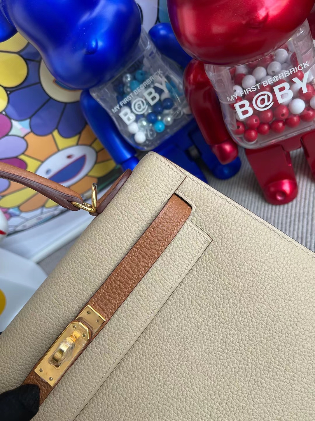 Hermès（爱马仕）Kelly 凯莉包 S2 风衣灰 拼 Ck37 金棕色 Togo 外缝 金扣 25cm