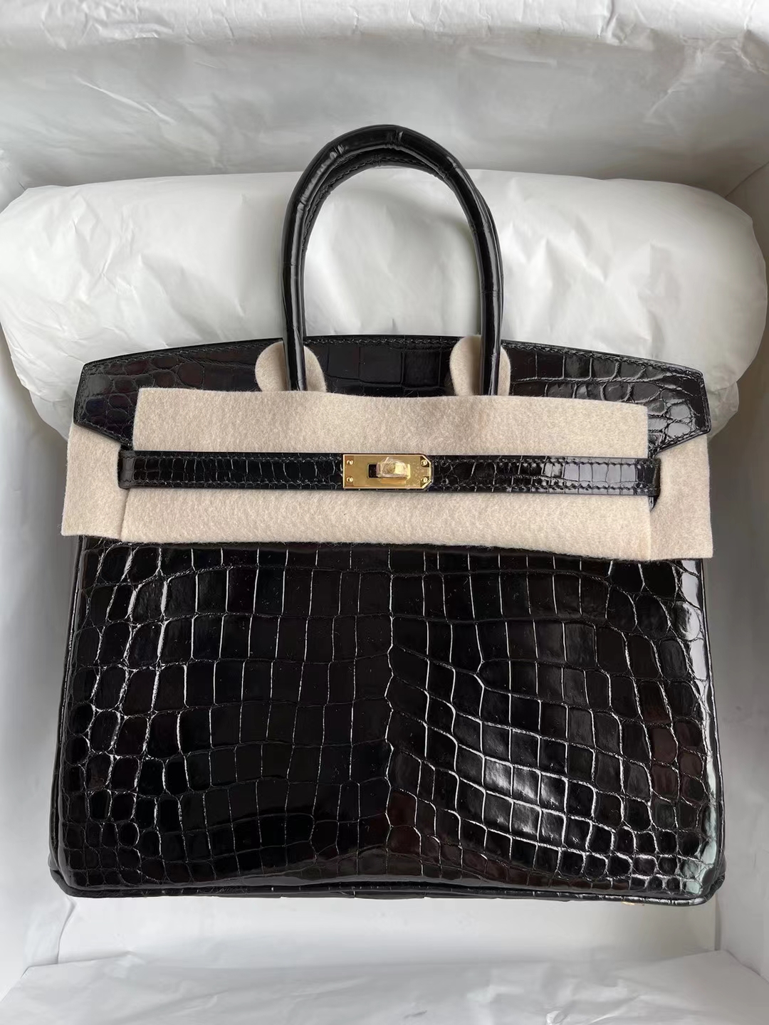 Hermès（爱马仕）Birkin 铂金包 亮面尼罗鳄 Ck89 黑色 Noir Shiny Nilo Crocodile 金扣 25cm