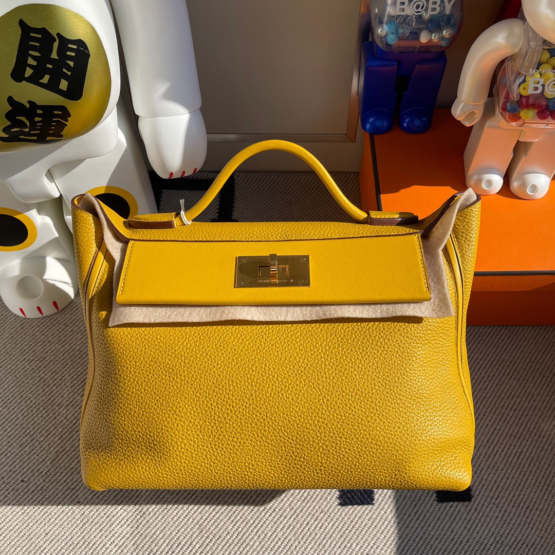 Hermès（爱马仕）2424 凯莉包 9Ｄ 琥珀黄 Ambre 金扣 29cm 顶级手缝