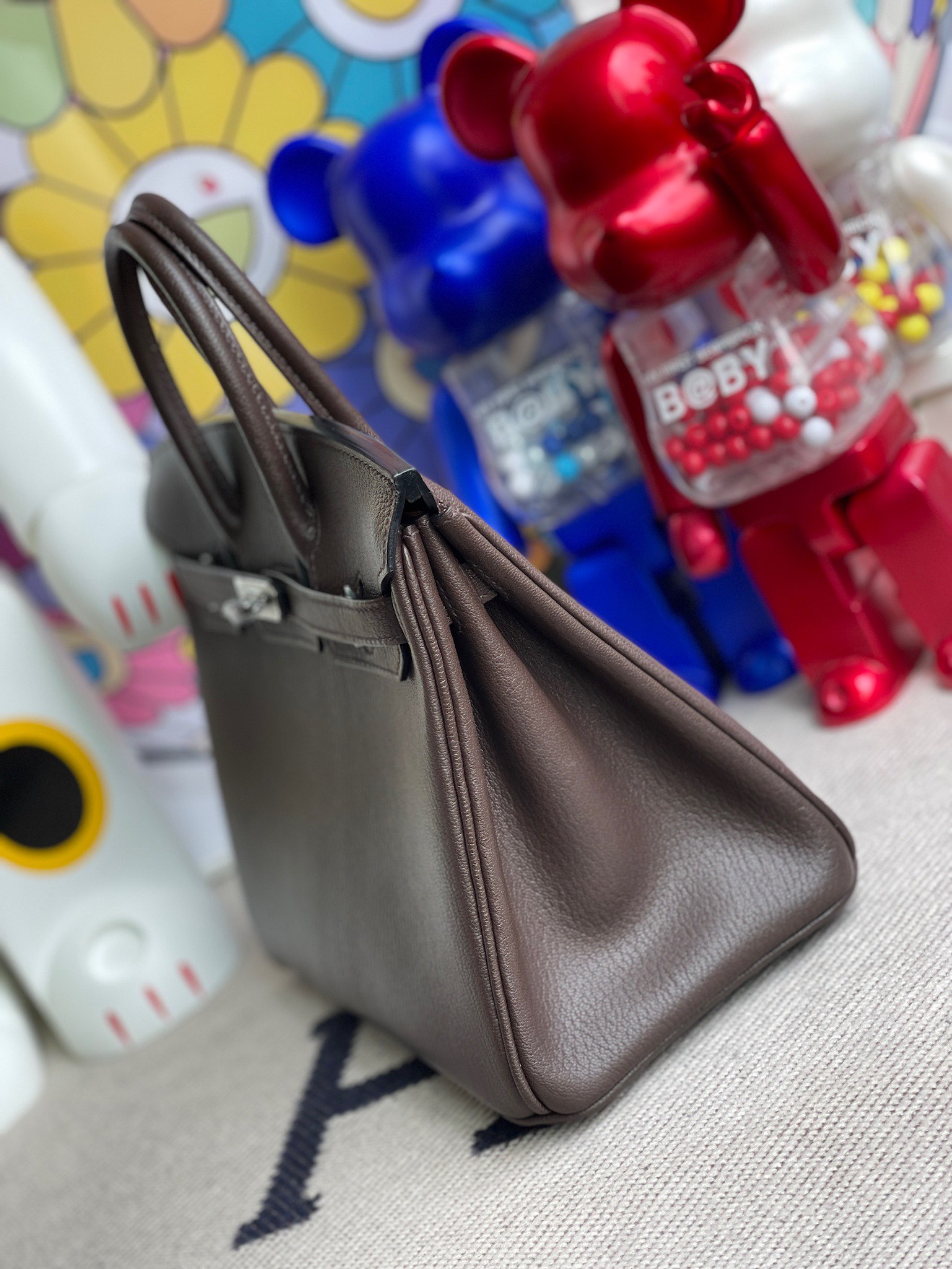 Hermès（爱马仕）Birkin 铂金包 原厂小牛皮 togo 乌木色内拼金棕 银扣 25cm 顶级手缝