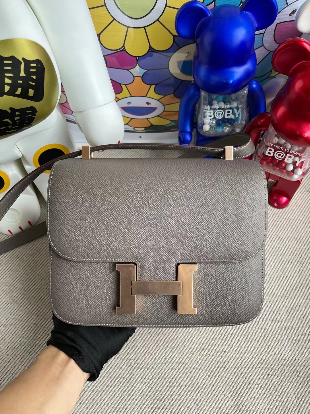 Hermès（爱马仕）Constance 空姐包 Epsom 8F 锡器灰 玫瑰金 24cm