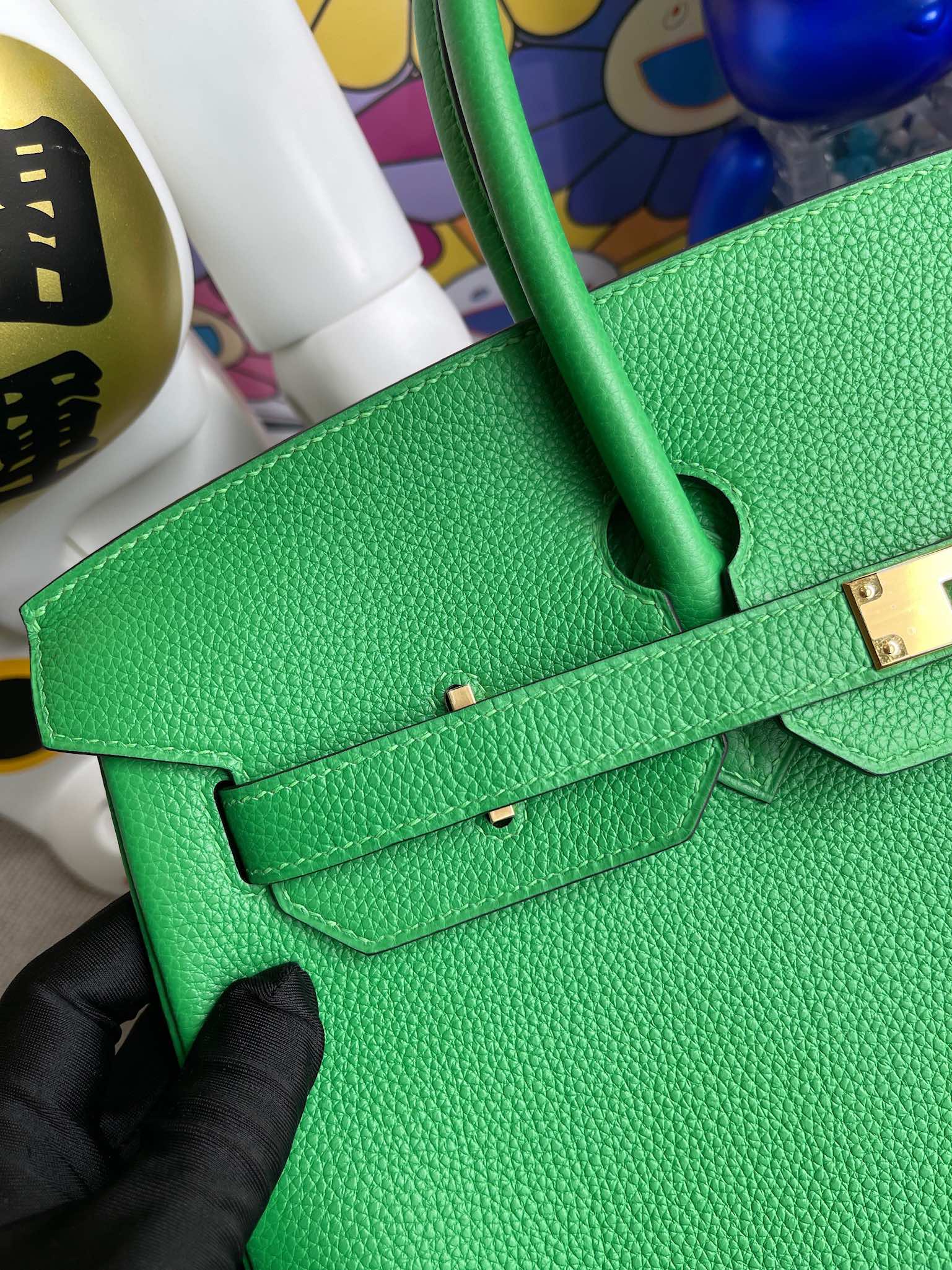 Hermès（爱马仕）Birkin 铂金包 原厂小牛皮 togo 1K 竹子绿 Bamboo 金扣 35cm 顶级手缝 定制