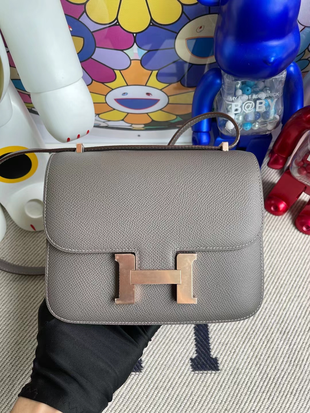 Hermès（爱马仕）Constance 康斯坦斯 Epsom 8F 锡器灰 玫瑰金扣 19cm 顶级工艺 全手工缝制