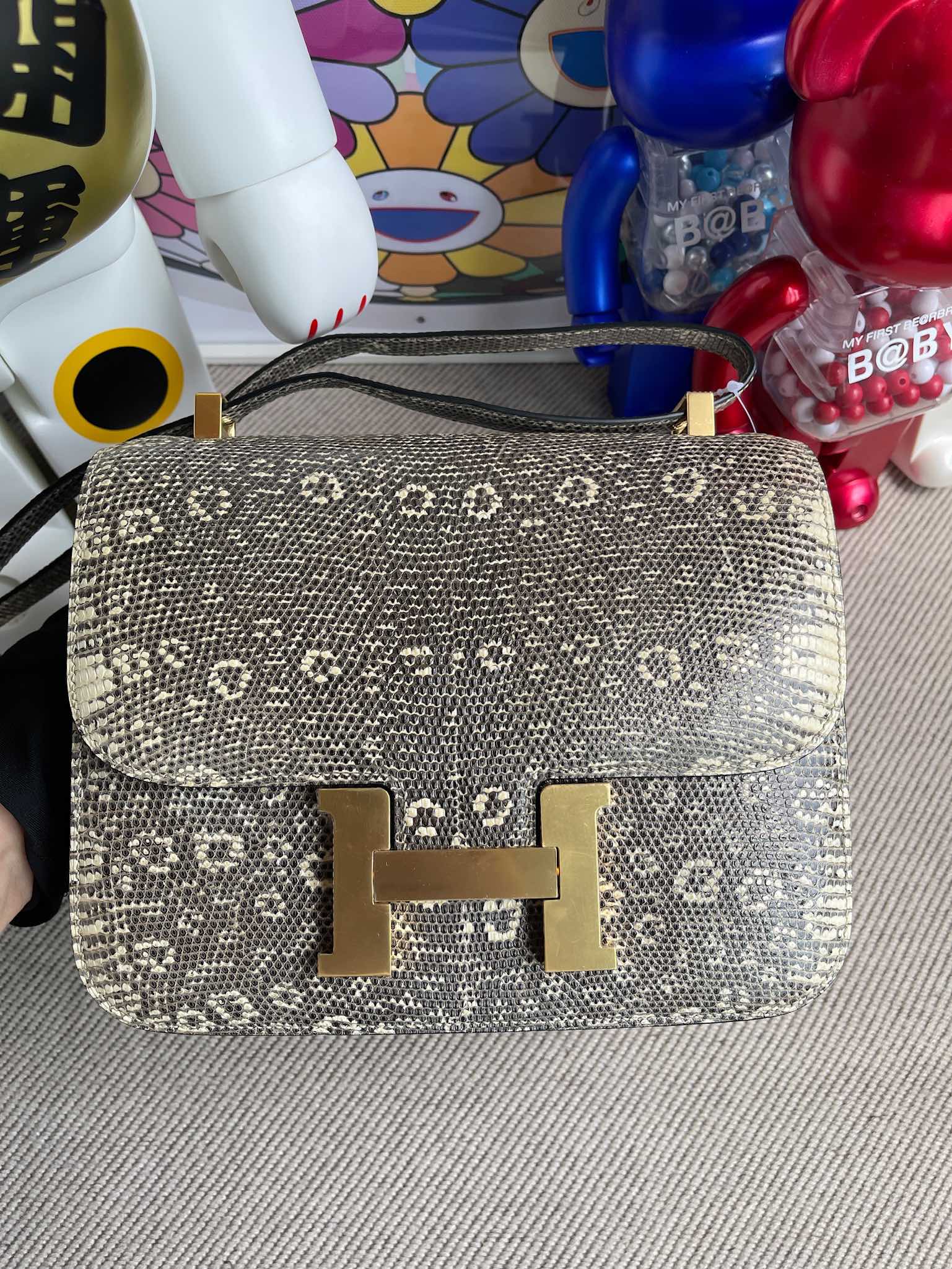Hermès（爱马仕）Constance 康康 Lizard 进口亮面蜥蜴 原色 小喜马拉雅色 金扣 24cm 顶级手缝 定制