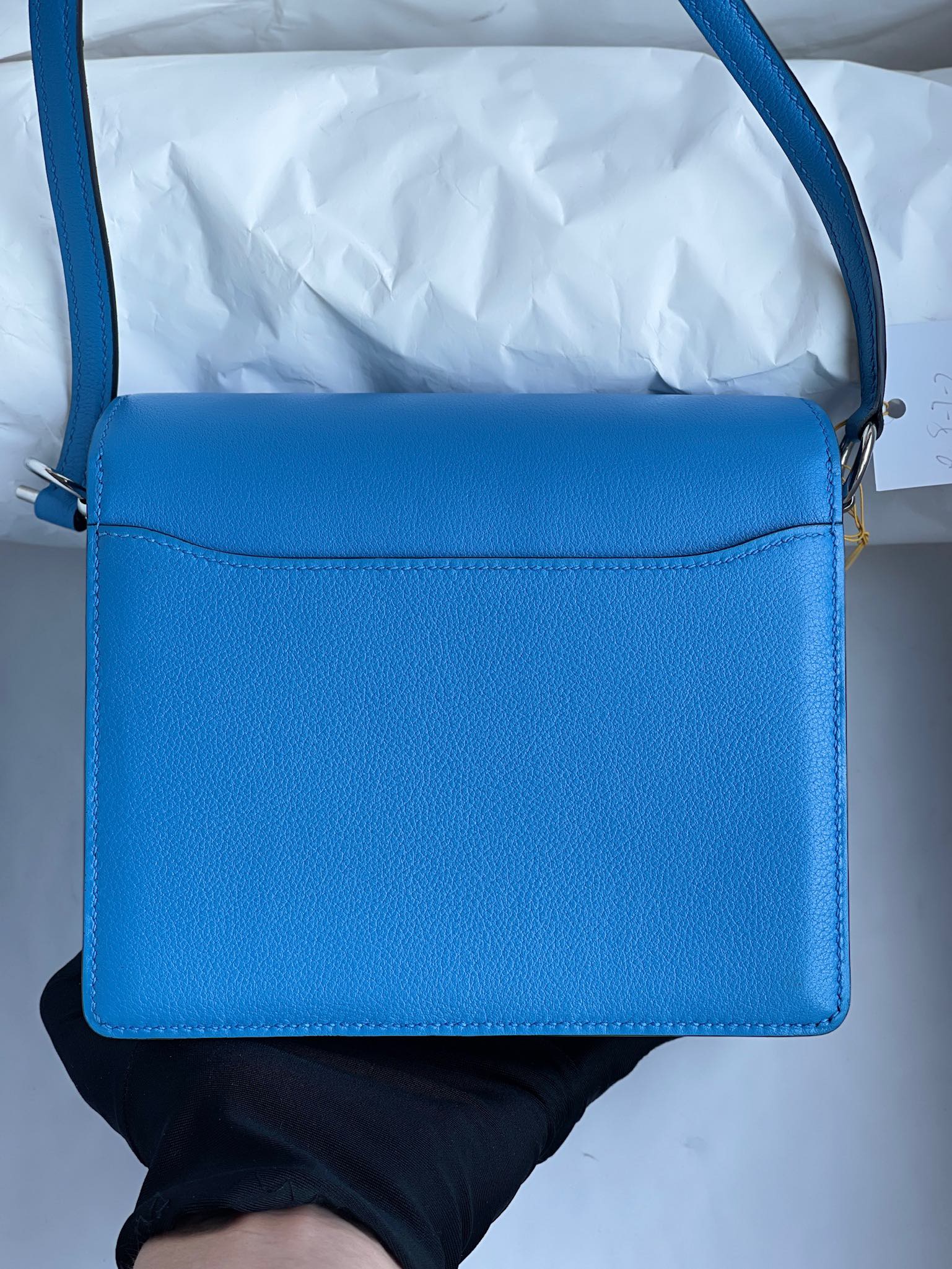 Hermès（爱马仕）Roulis 猪鼻子 evecolor 水妖蓝 内拼 心红色 银扣 18cm 顶级手缝