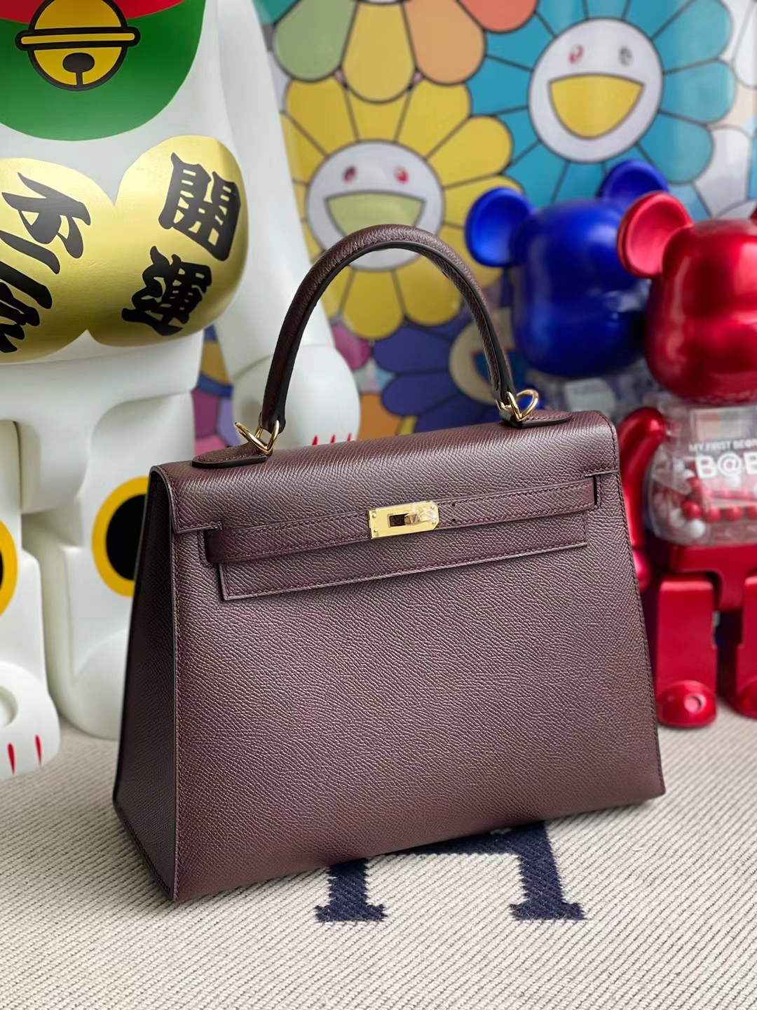 Hermès（爱马仕）Kelly 凯莉包 Epsom 掌纹皮 0D 马鞍红 金扣 25cm