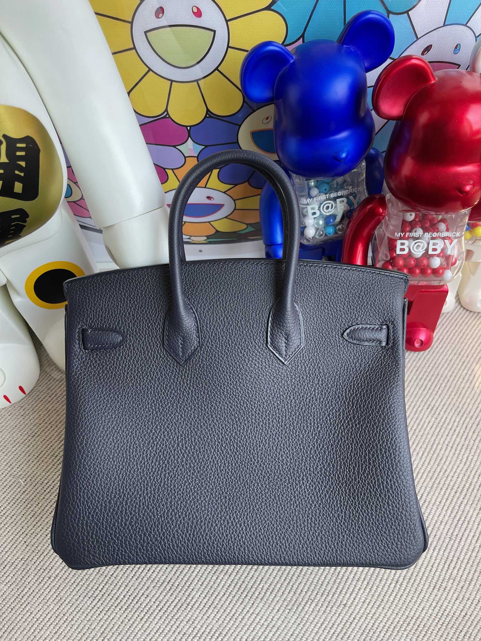 Hermès（爱马仕）Birkin 铂金包 原厂小牛皮 togo 午夜蓝拼双杠柏树绿 银扣 25cm 顶级手缝