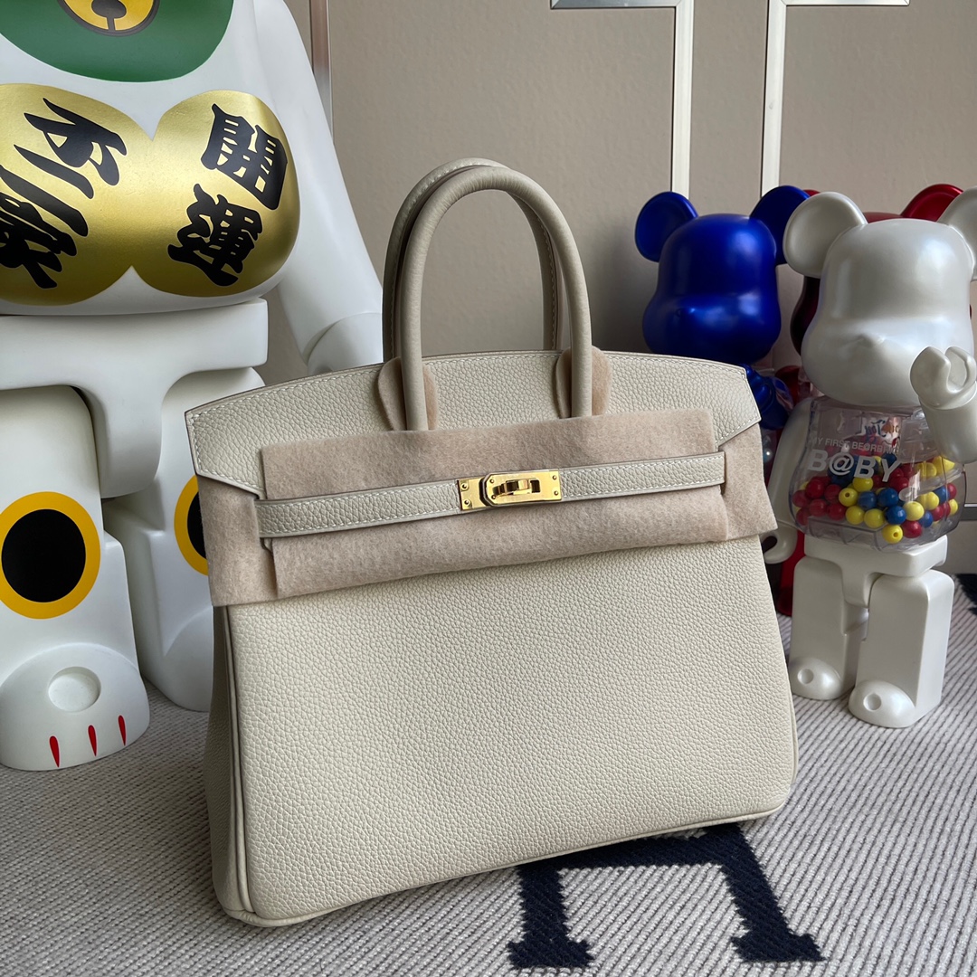 Hermès（爱马仕）Birkin 铂金包 原厂小牛皮 ck10 奶昔白 craie 金扣 25cm 顶级手缝 现货