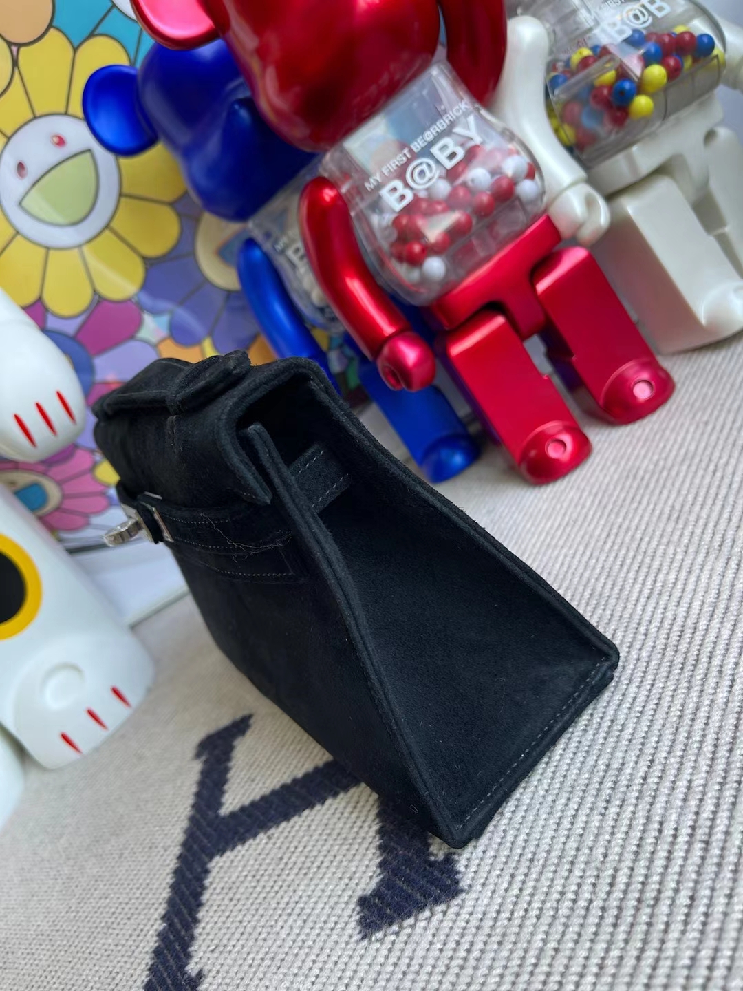 Hermès（爱马仕）Mini Kelly Pochette 麂皮 ck89 黑色 银扣 22cm 晚宴包 手拿包