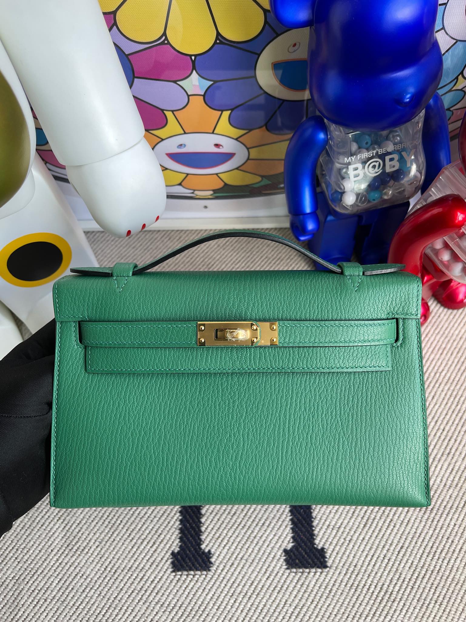 Hermès（爱马仕）Mini kelly pochette Chevre 山羊皮 U4 丝绒绿 vert verigo 金扣 22cm 顶级手缝