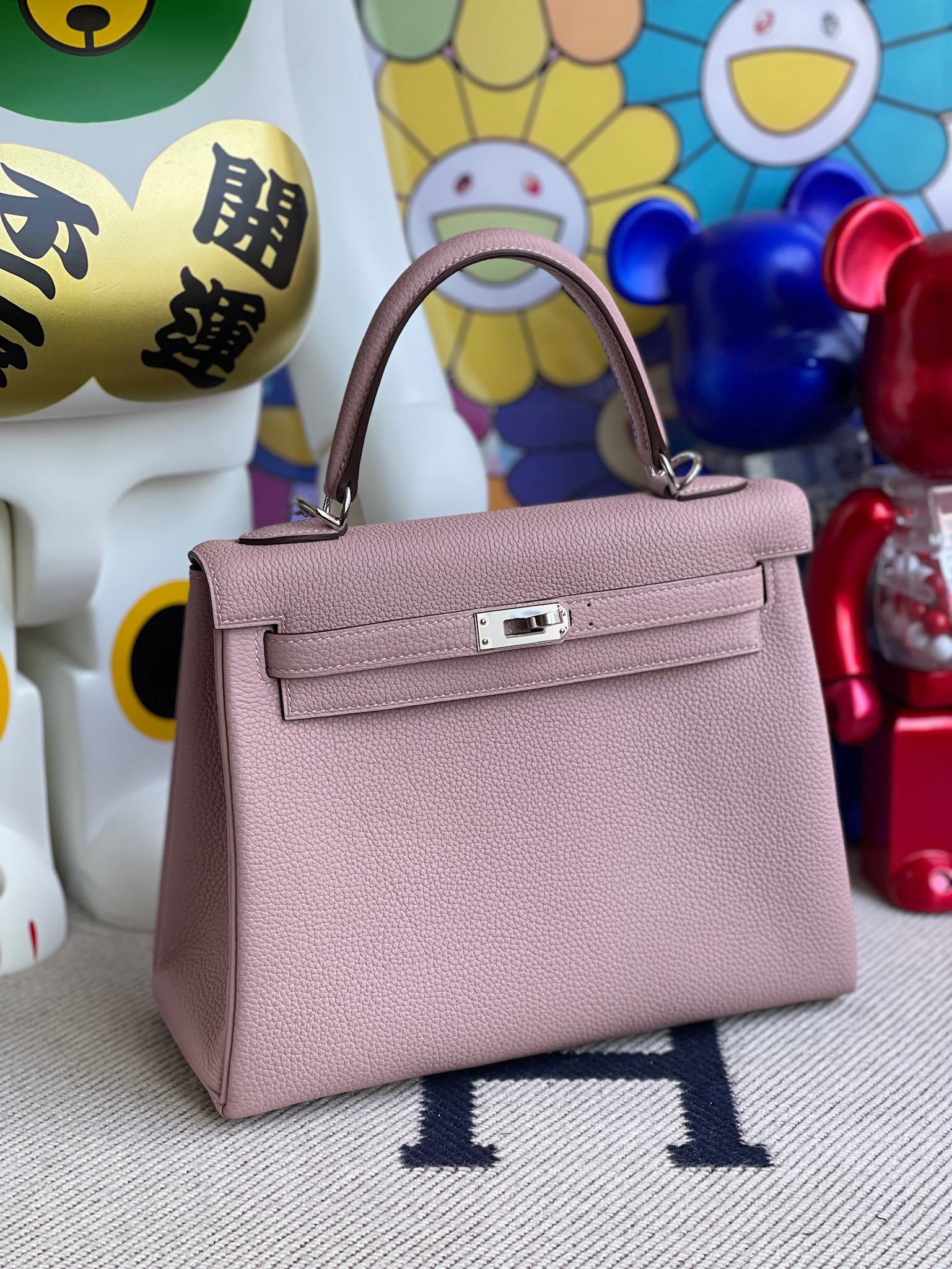 Hermès（爱马仕）Kelly 凯莉包 原厂小牛皮 togo 4W 紫藤色 银扣 25cm 顶级手缝
