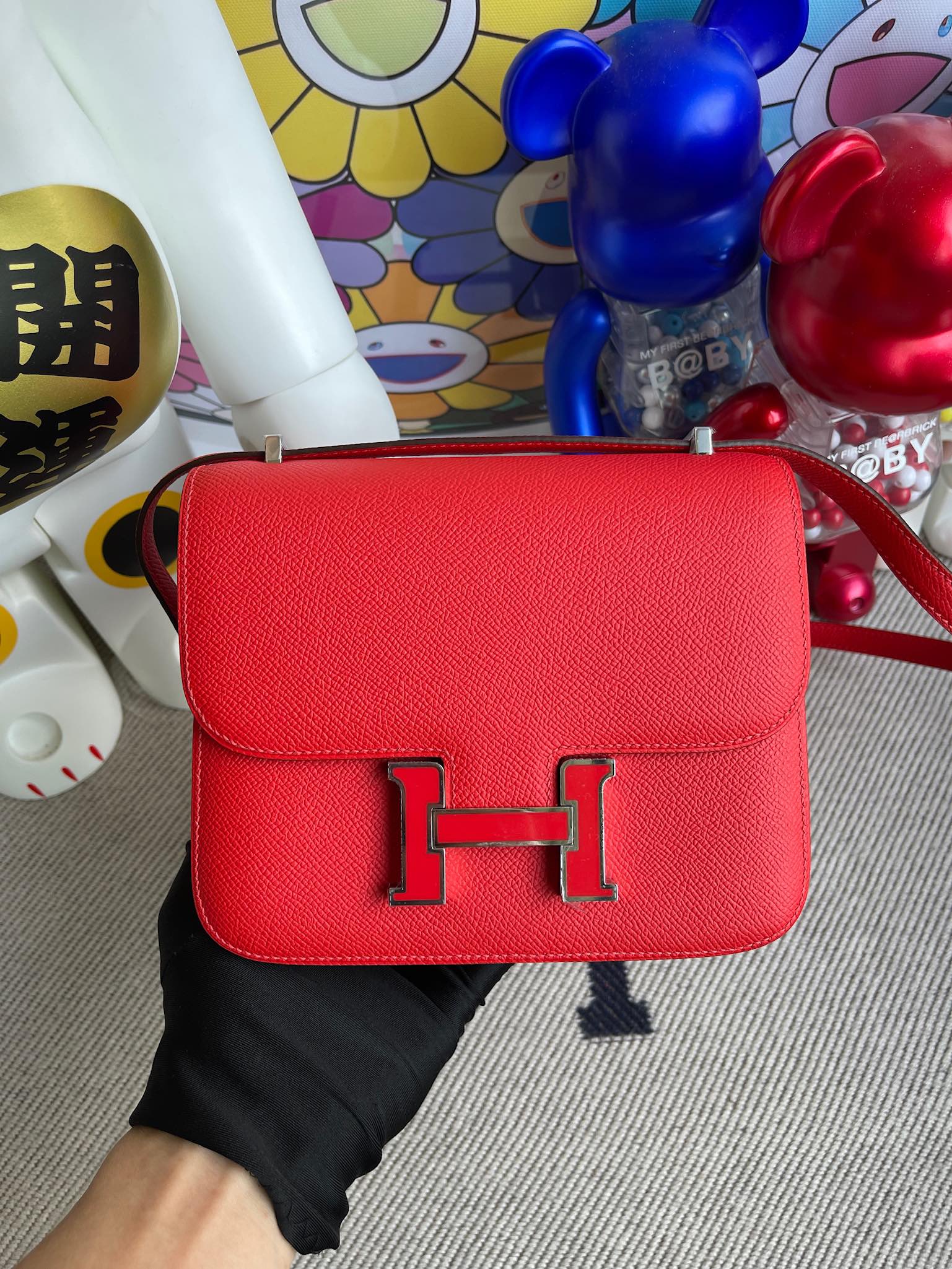 Hermès（爱马仕）Constance 康斯坦斯 Epsom 原厂掌纹皮 心红色 拼 珐琅扣 18cm 顶级手缝 定制