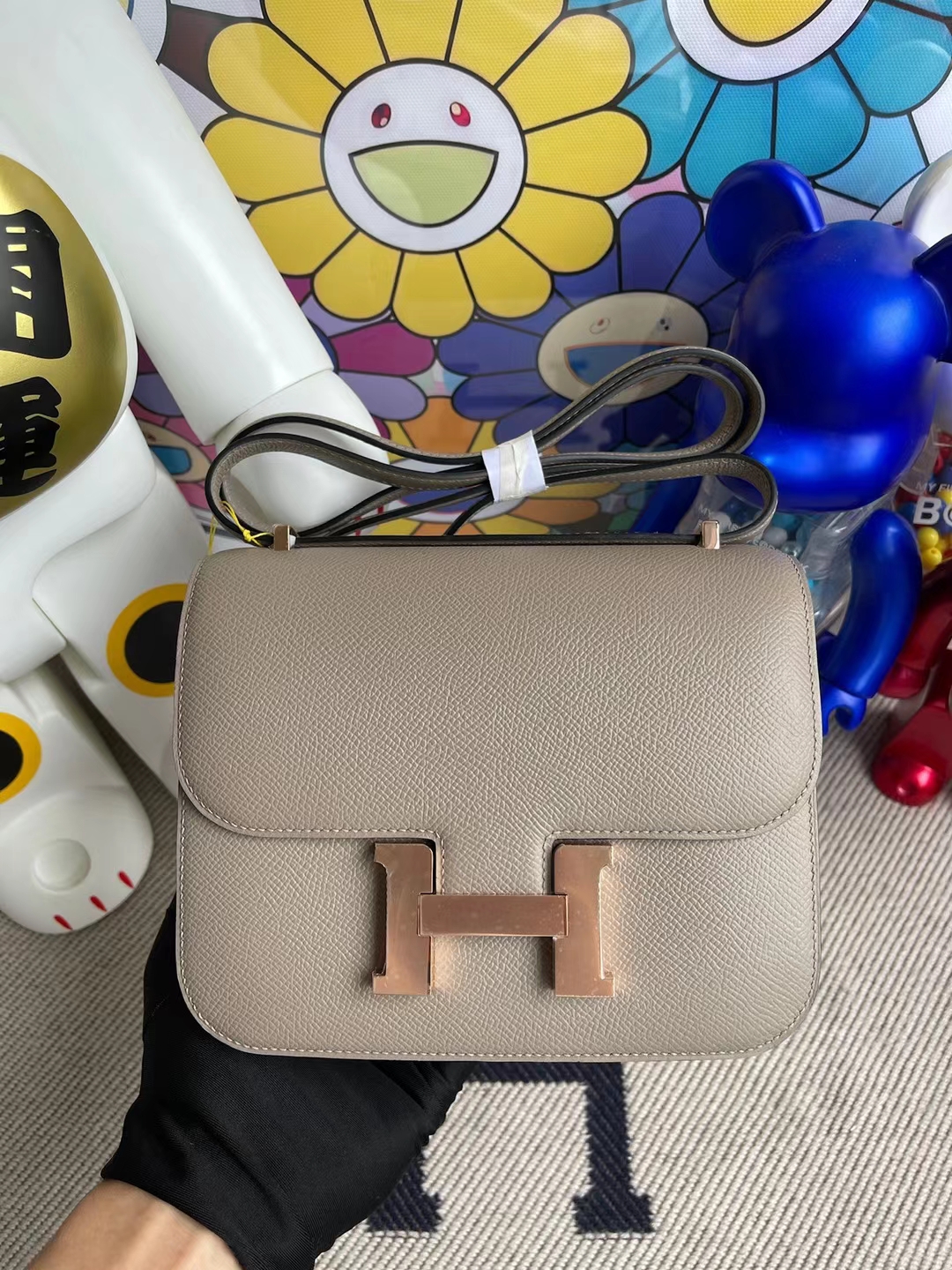Hermès（爱马仕）Constance 空姐包 Epsom M8 沥青灰 玫瑰金扣 19cm