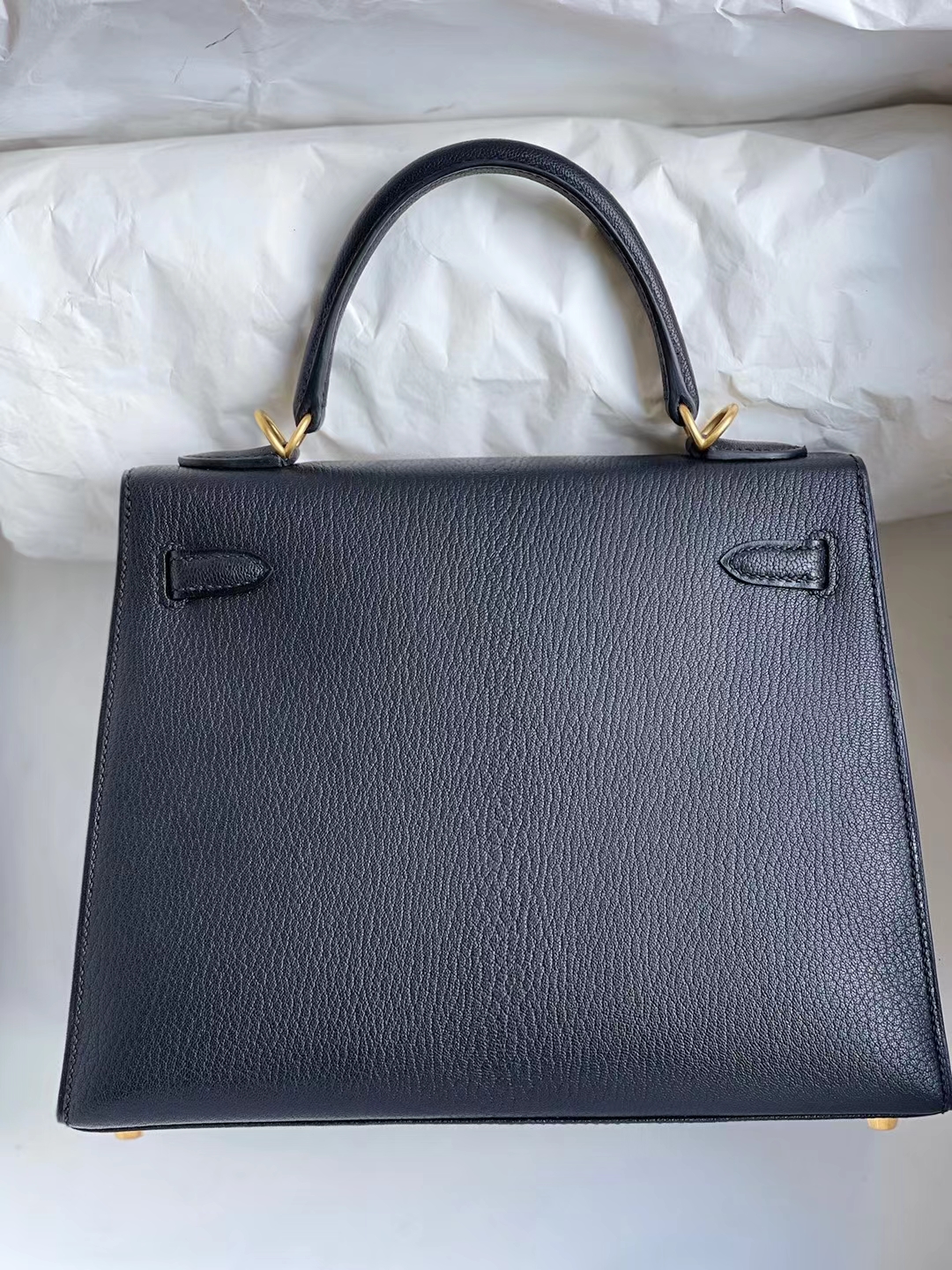 Hermès（爱马仕）Kelly 凯莉包 Chevre Ck89 黑色 内拼 i6 极致粉 拉丝金扣 25cm