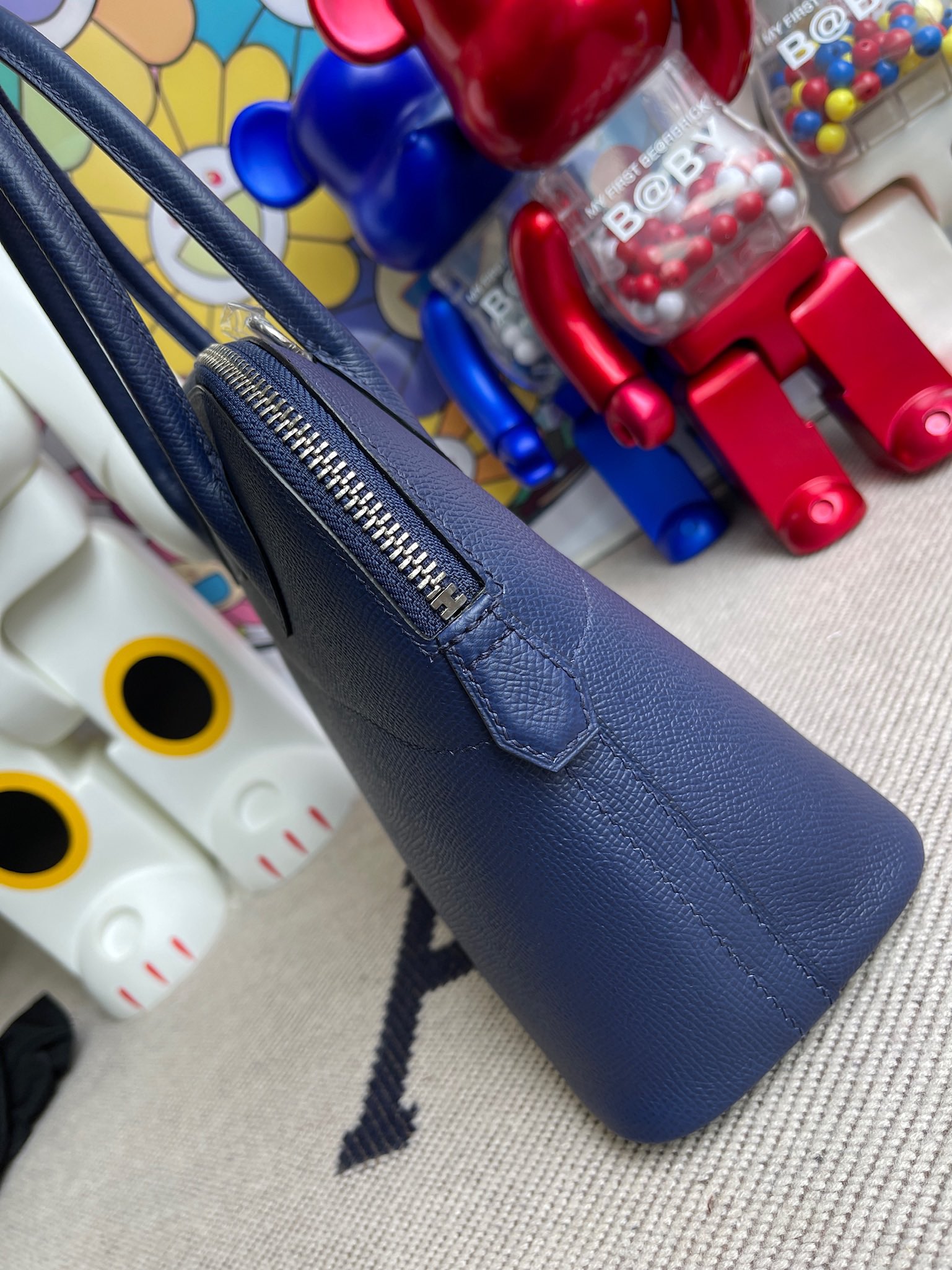 Hermès（爱马仕）Bolide 保龄球包 Epsom 原厂掌纹皮 宝石蓝 blue saphir 银扣 27cm 顶级手缝
