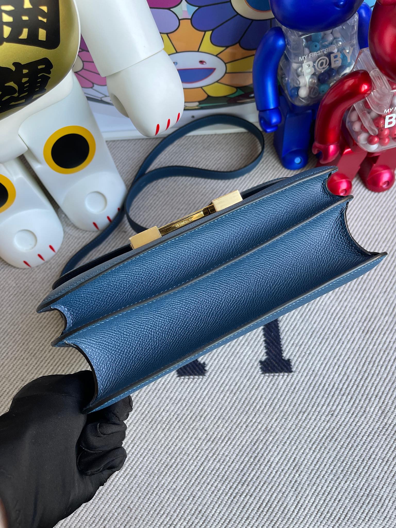 Hermès（爱马仕）Constance 康斯坦斯 Epsom 原厂掌纹皮 S4 深邃蓝 deep blue 金扣 18cm 顶级手缝