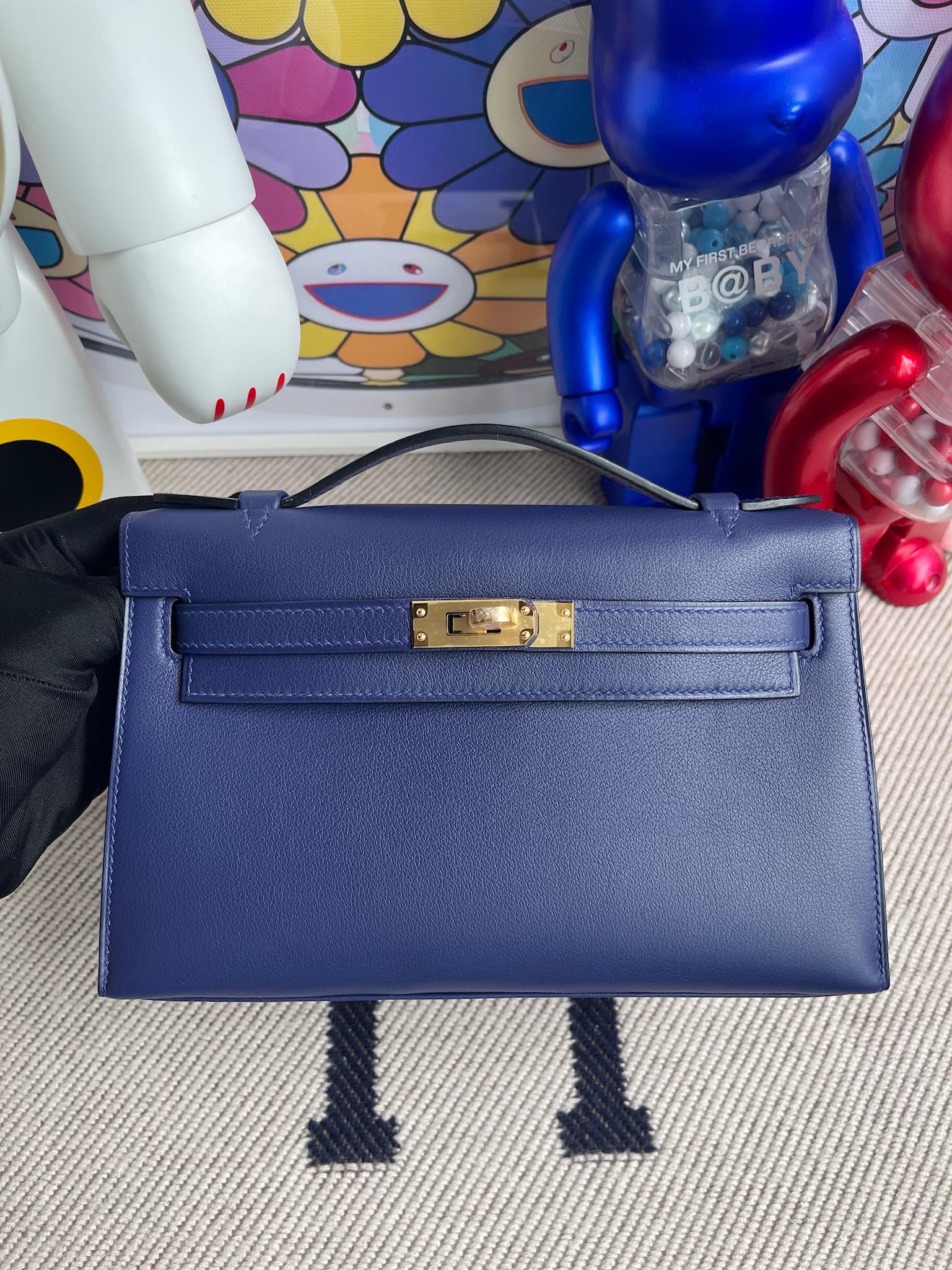 Hermès（爱马仕）Mini kelly pochette Swift M3 墨水蓝 金扣 22cm 顶级手缝