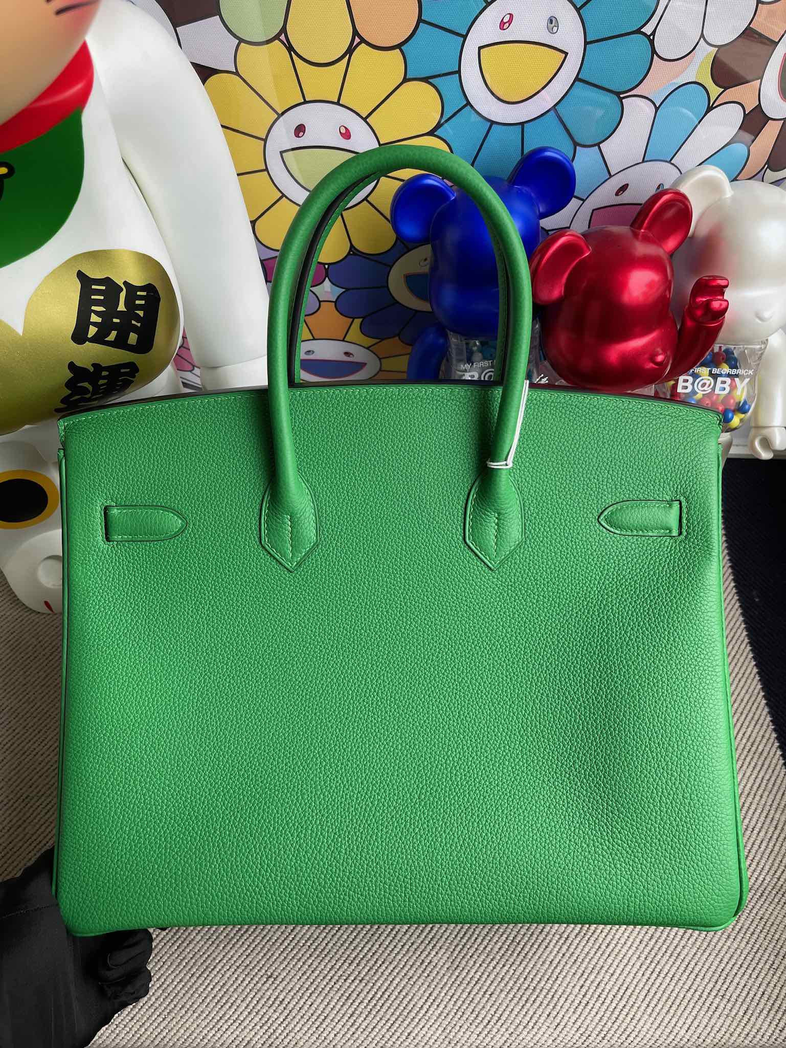 Hermès（爱马仕）Birkin 铂金包 原厂小牛皮 togo 1K 竹子绿 Bamboo 金扣 35cm 顶级手缝 定制
