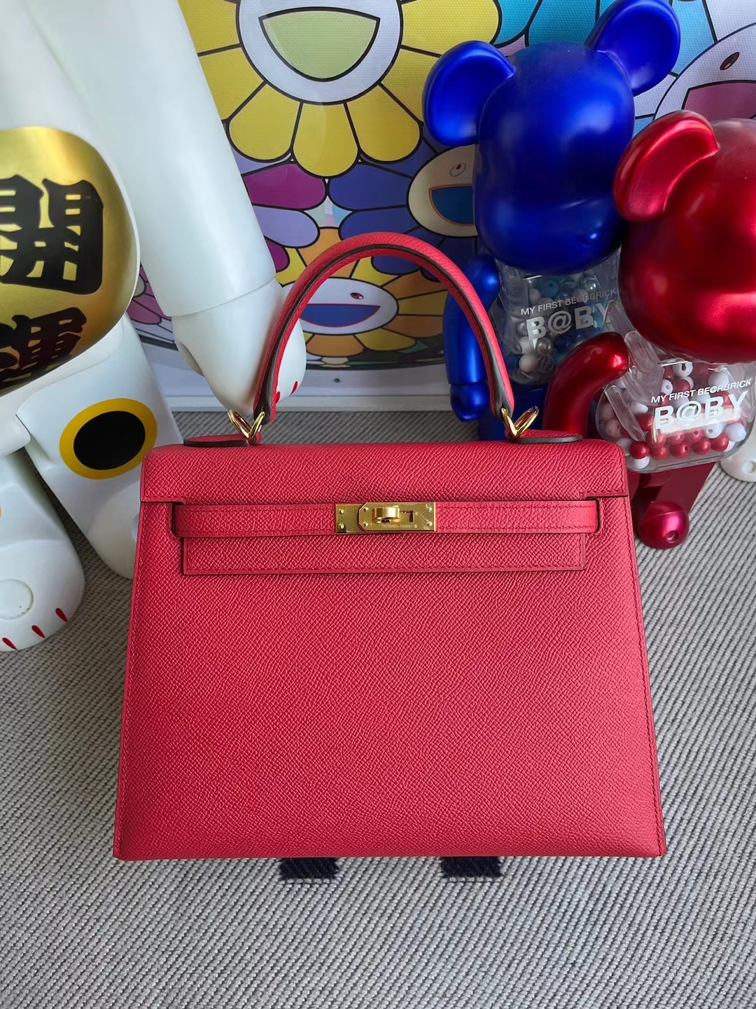 Hermès（爱马仕）Kelly 凯莉包 Epsom 掌纹皮 Q5 国旗红 金扣 25cm