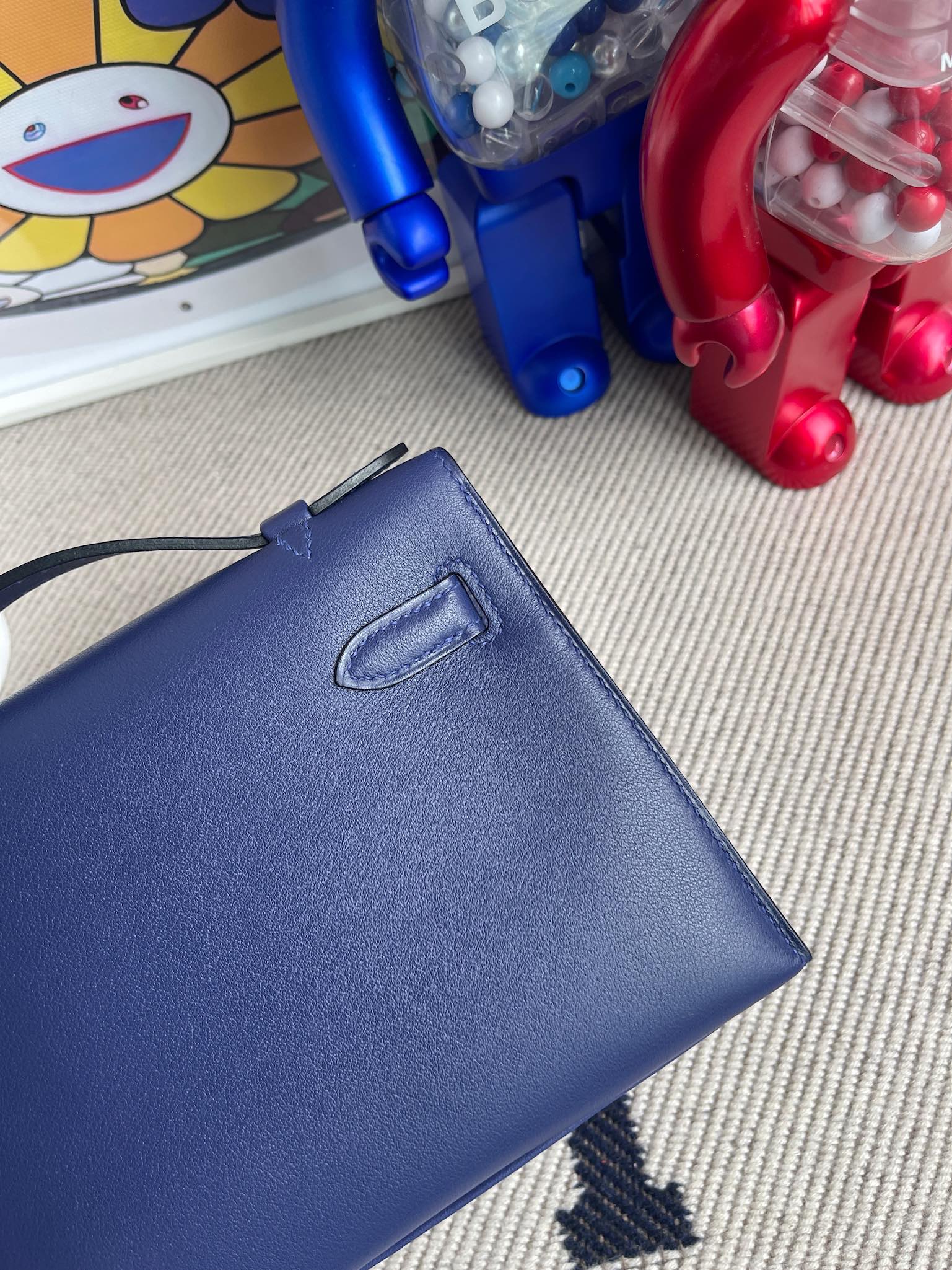 Hermès（爱马仕）Mini kelly pochette Swift M3 墨水蓝 金扣 22cm 顶级手缝