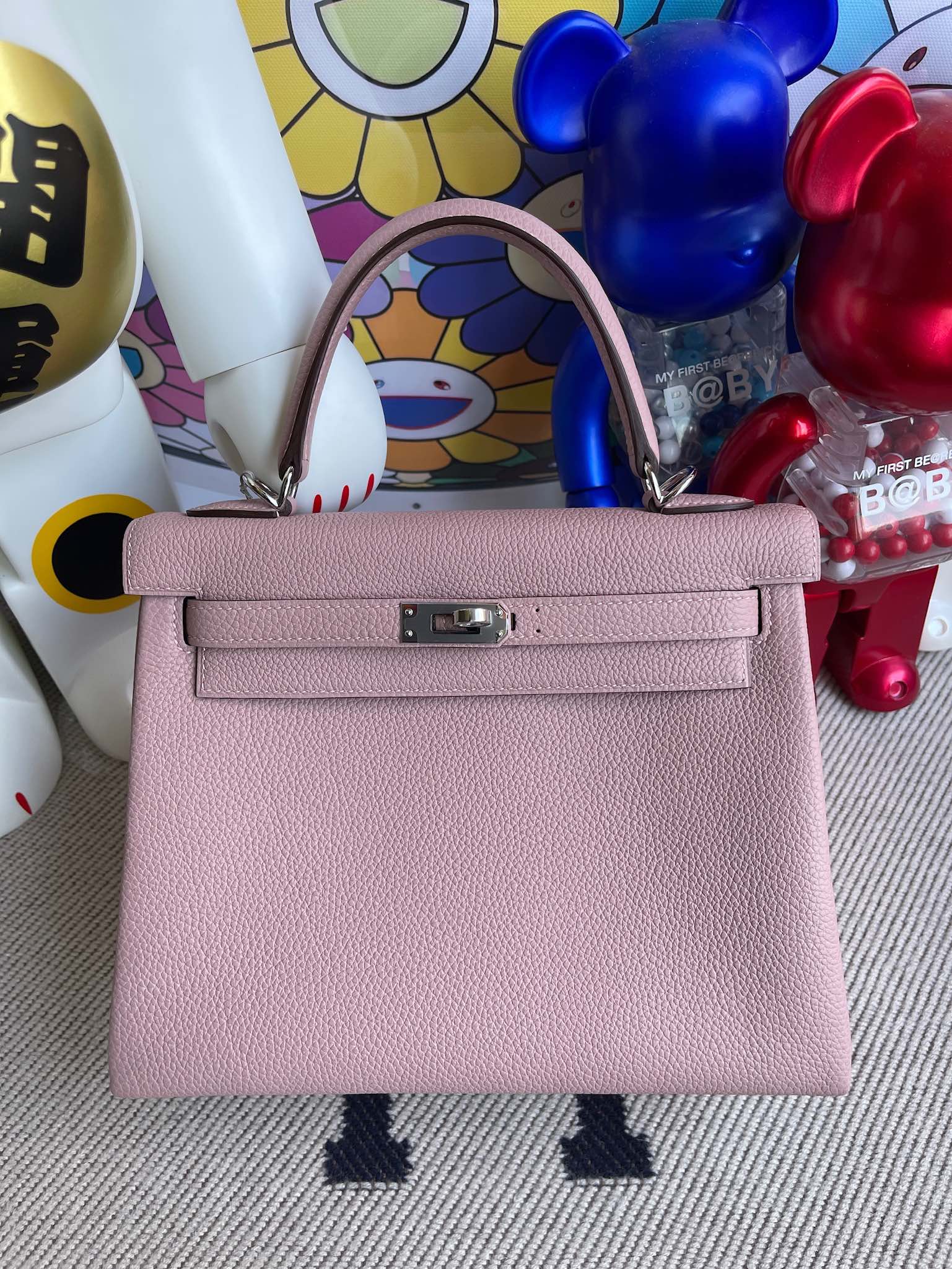 Hermès（爱马仕）Kelly 凯莉包 原厂小牛皮 togo 4W 紫藤色 银扣 25cm 顶级手缝
