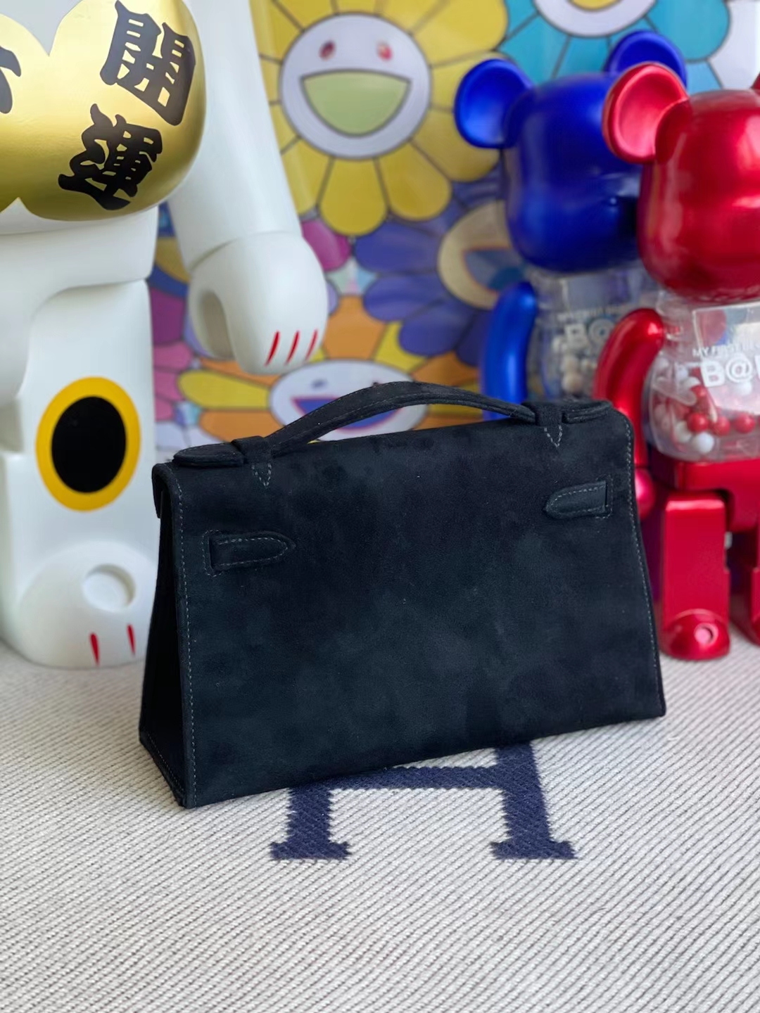 Hermès（爱马仕）Mini Kelly Pochette 麂皮 ck89 黑色 银扣 22cm 晚宴包 手拿包