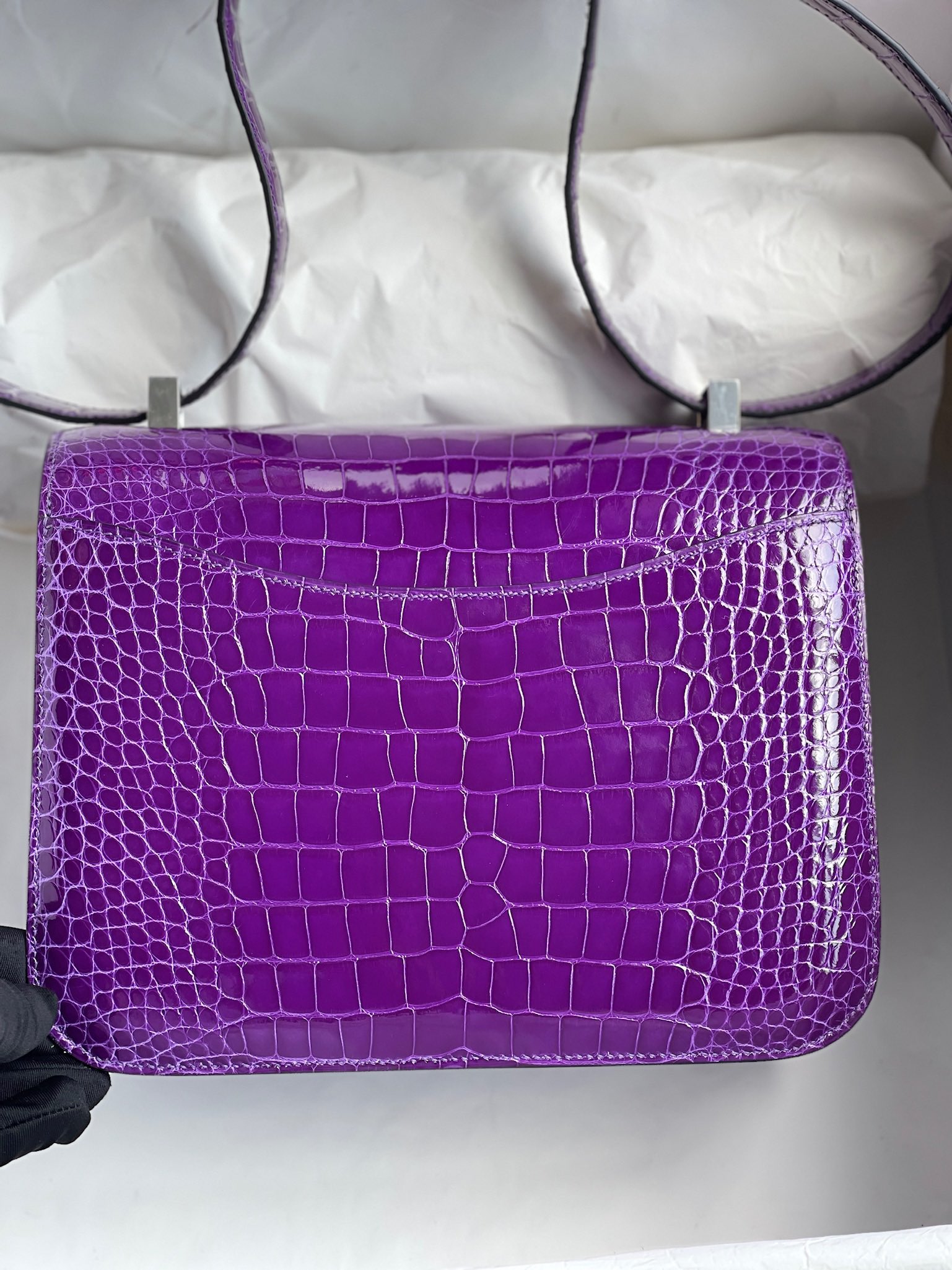 Hermès（爱马仕）Constance 康斯坦斯 Alligator shiny 亮面鳄鱼 极度紫 银扣 24cm 顶级手缝 定制