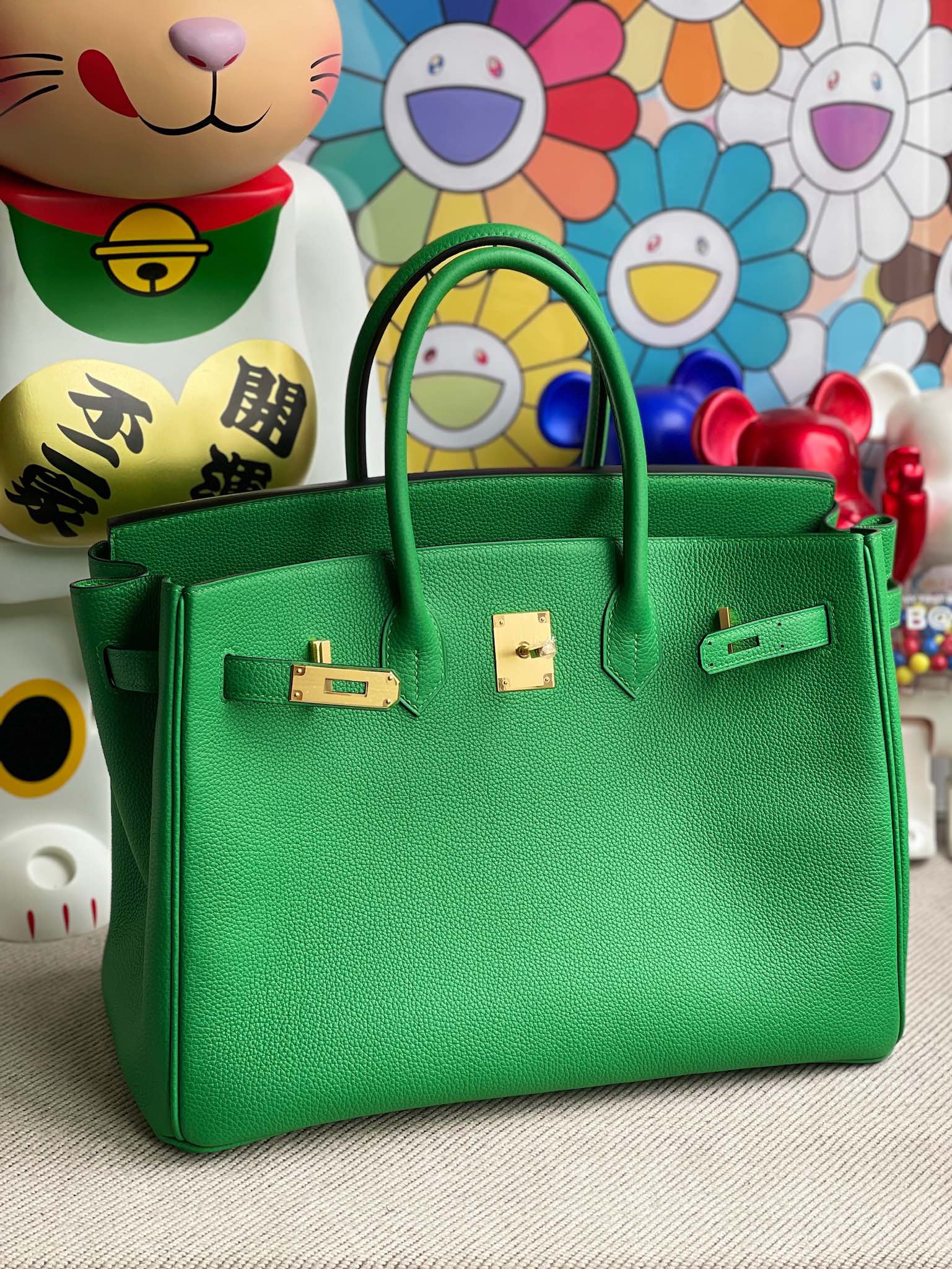 Hermès（爱马仕）Birkin 铂金包 原厂小牛皮 togo 1K 竹子绿 Bamboo 金扣 35cm 顶级手缝 定制