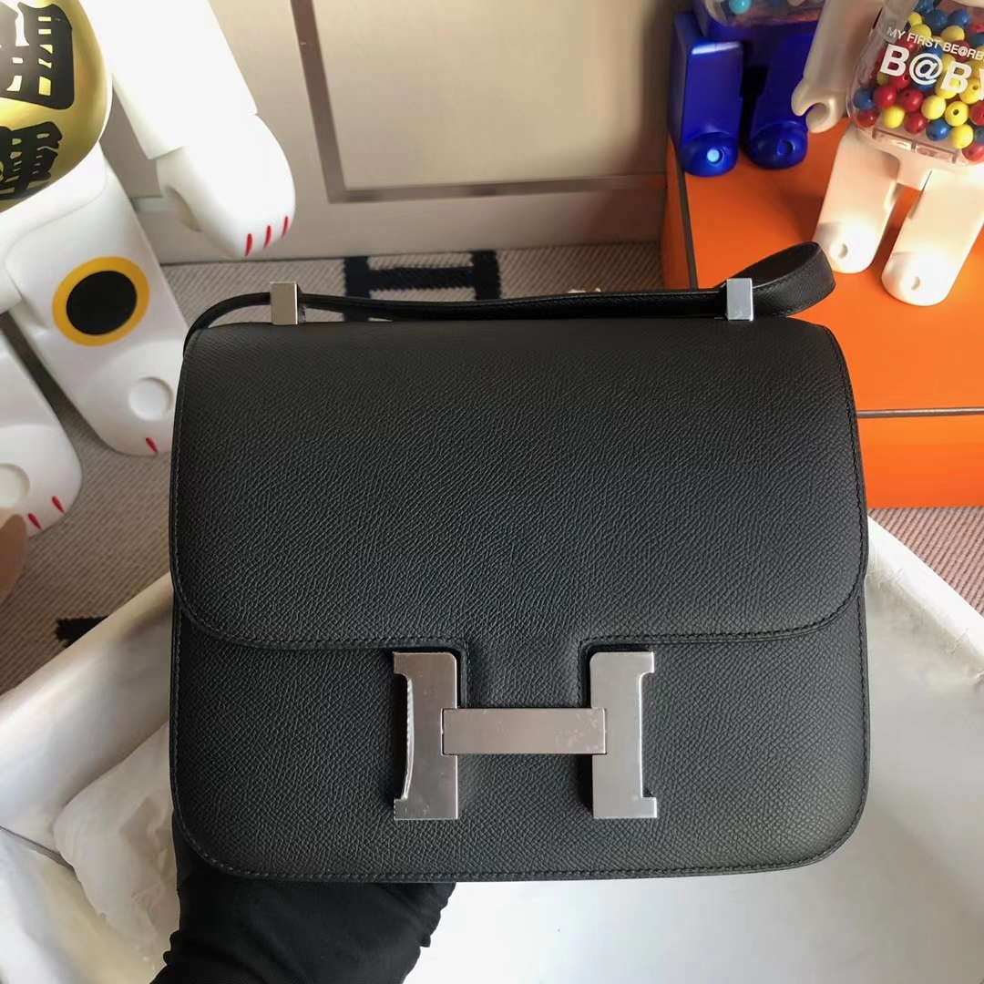 Hermès（爱马仕）Constance 康斯坦斯 Epsom Ck89 黑色 银扣 24cm 顶级工艺 全手工缝制