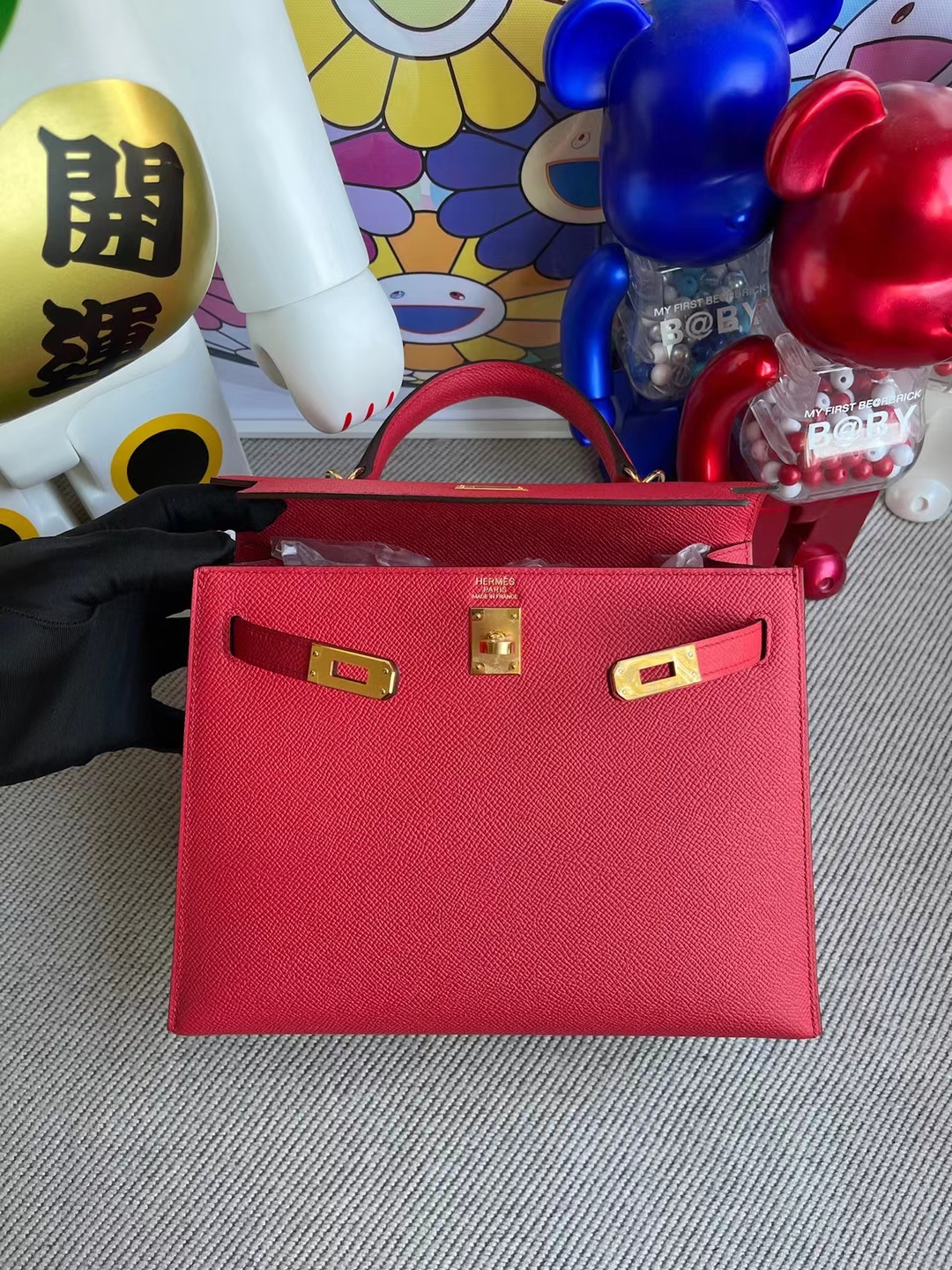 Hermès（爱马仕）Kelly 凯莉包 Epsom 掌纹皮 Q5 国旗红 金扣 25cm
