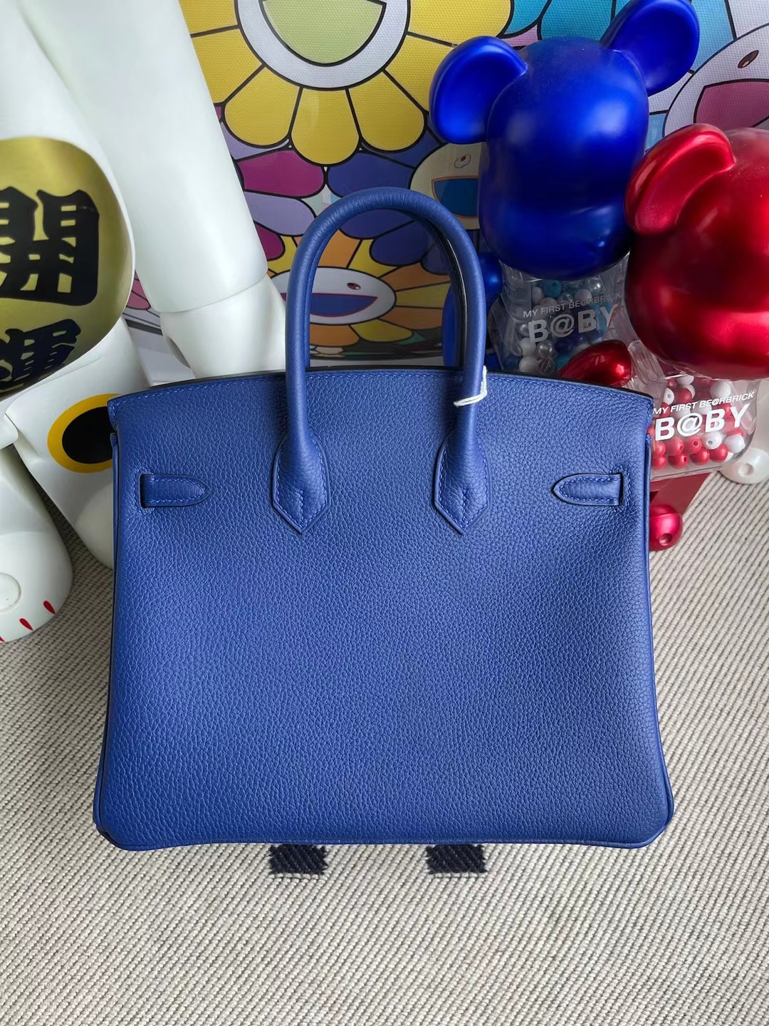Hermès（爱马仕）Birkin 铂金包 togo 7T 电光蓝内拼橙色 银扣 25cm