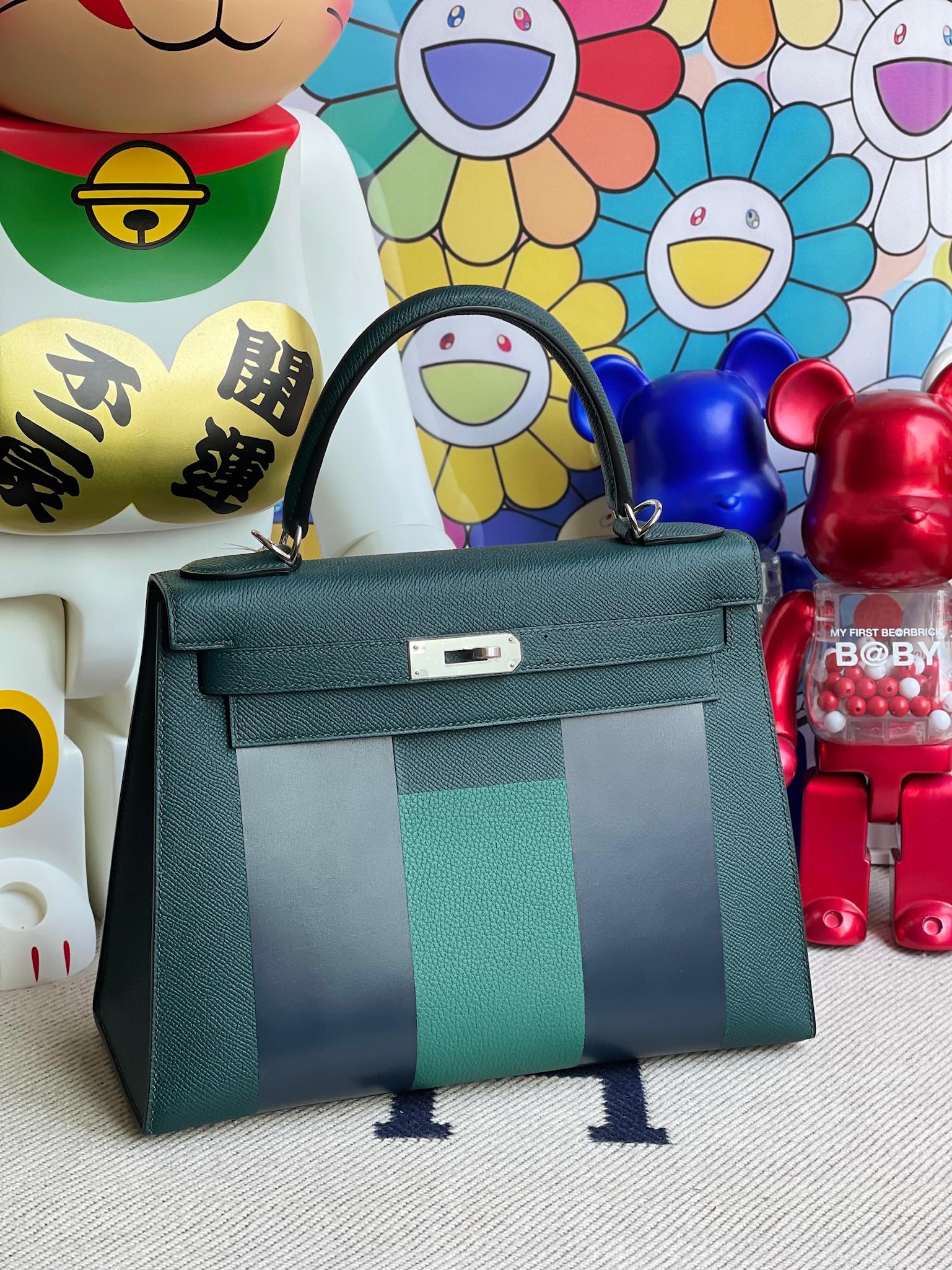 Hermès（爱马仕）Kelly 凯莉包 Epsom 字母包H 柏树绿 银扣 28cm 顶级手缝