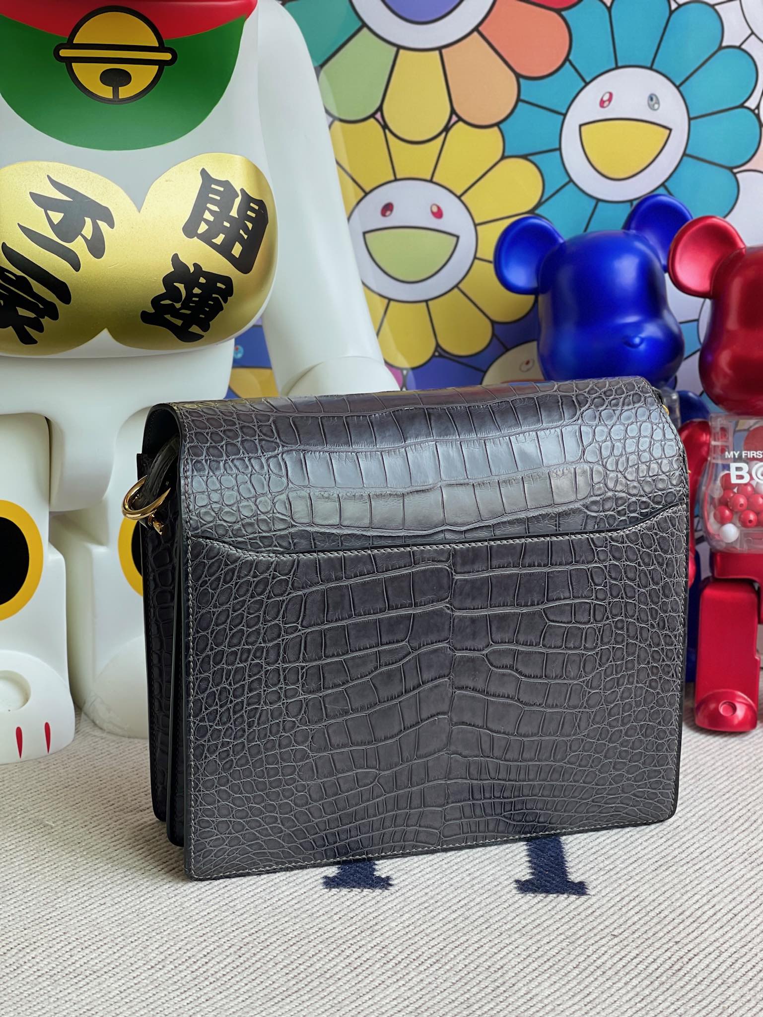 Hermès（爱马仕）Roulis 猪鼻子 alligator matt 雾面鳄鱼 ck88 石墨灰 graphite 金扣 24cm 顶级手缝