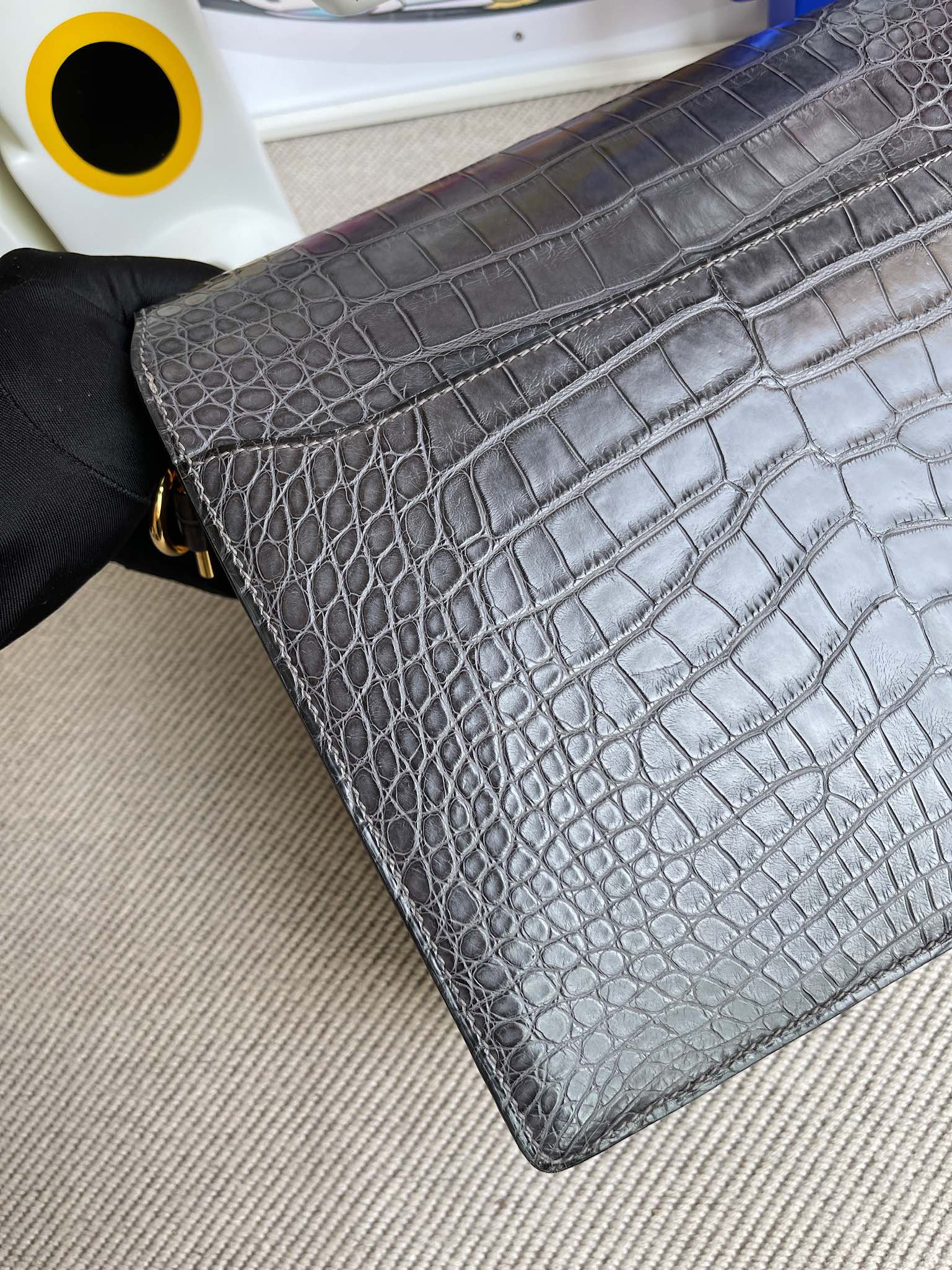 Hermès（爱马仕）Roulis 猪鼻子 alligator matt 雾面鳄鱼 ck88 石墨灰 graphite 金扣 24cm 顶级手缝