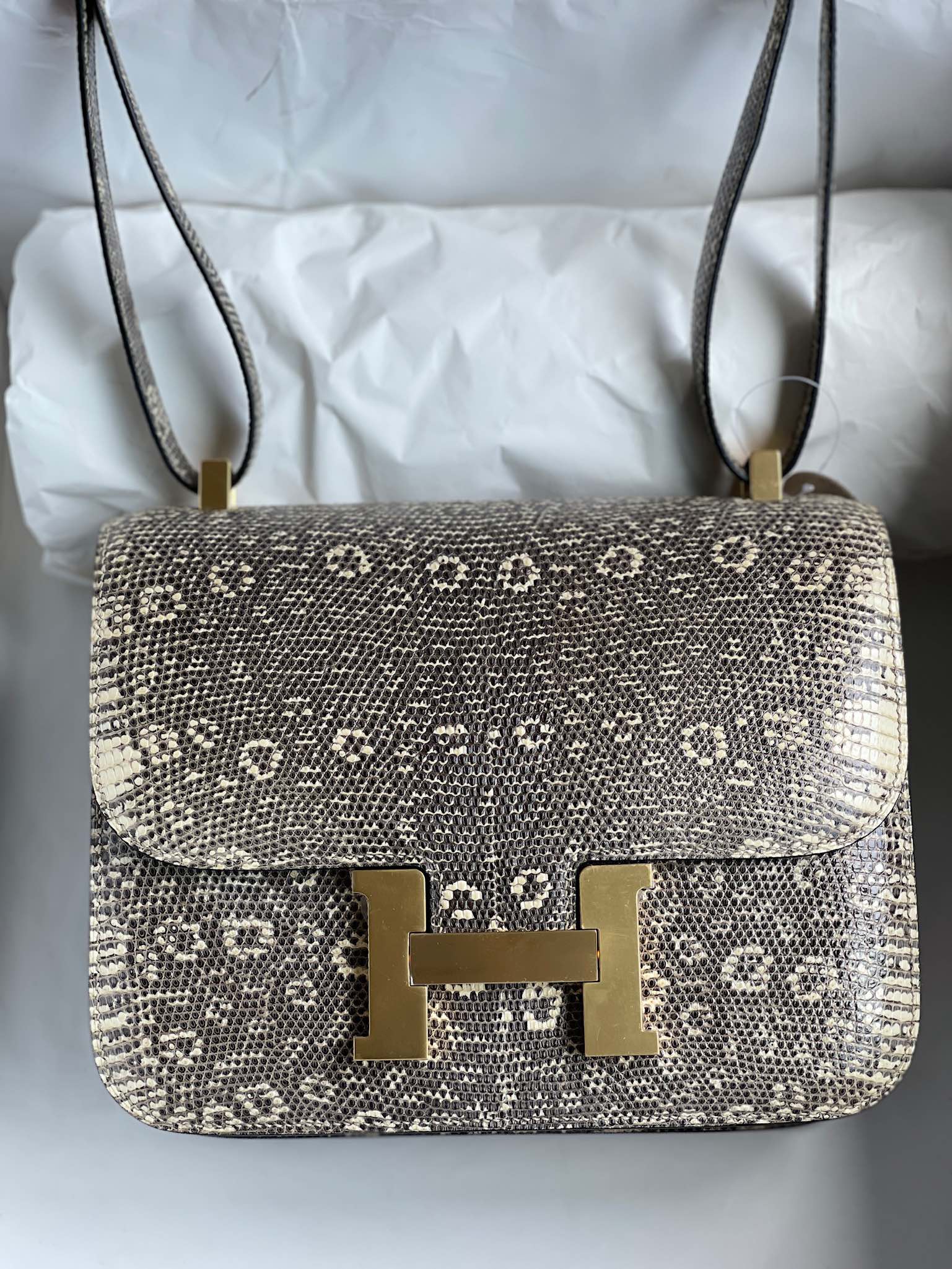 Hermès（爱马仕）Constance 康康 Lizard 进口亮面蜥蜴 原色 小喜马拉雅色 金扣 24cm 顶级手缝 定制