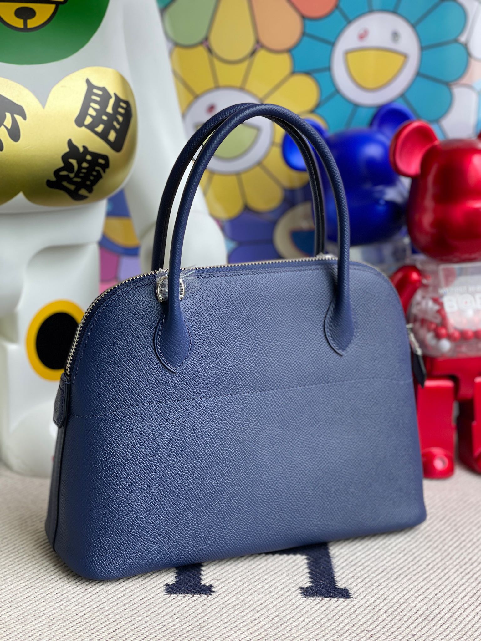 Hermès（爱马仕）Bolide 保龄球包 Epsom 原厂掌纹皮 宝石蓝 blue saphir 银扣 27cm 顶级手缝