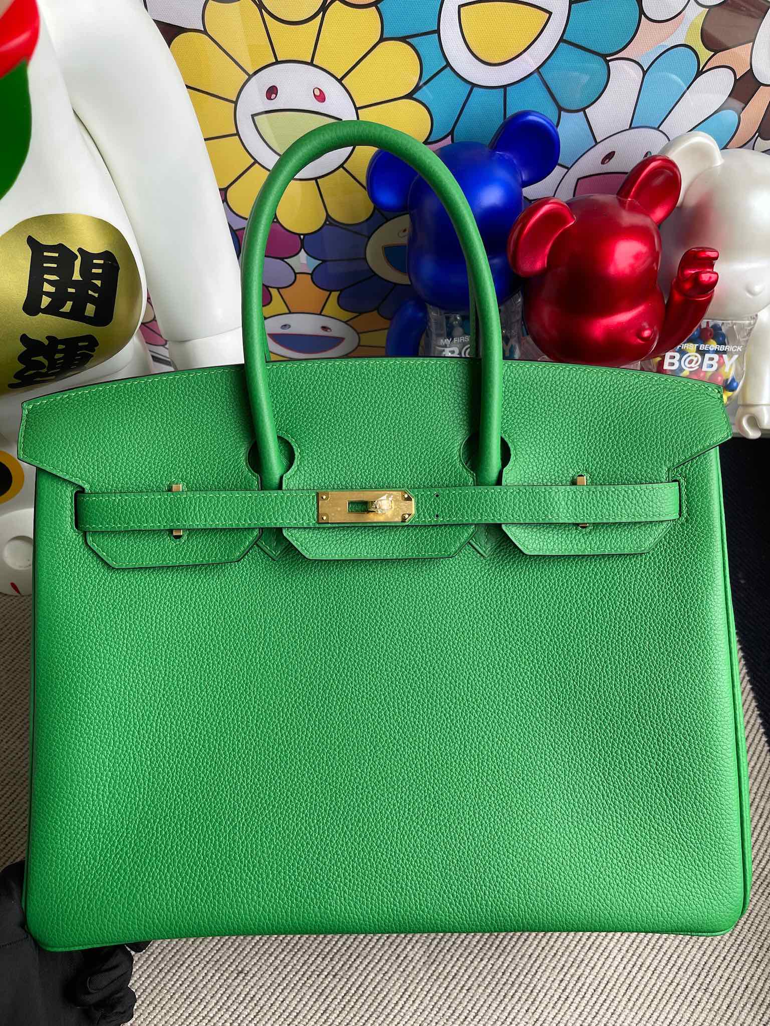 Hermès（爱马仕）Birkin 铂金包 原厂小牛皮 togo 1K 竹子绿 Bamboo 金扣 35cm 顶级手缝 定制