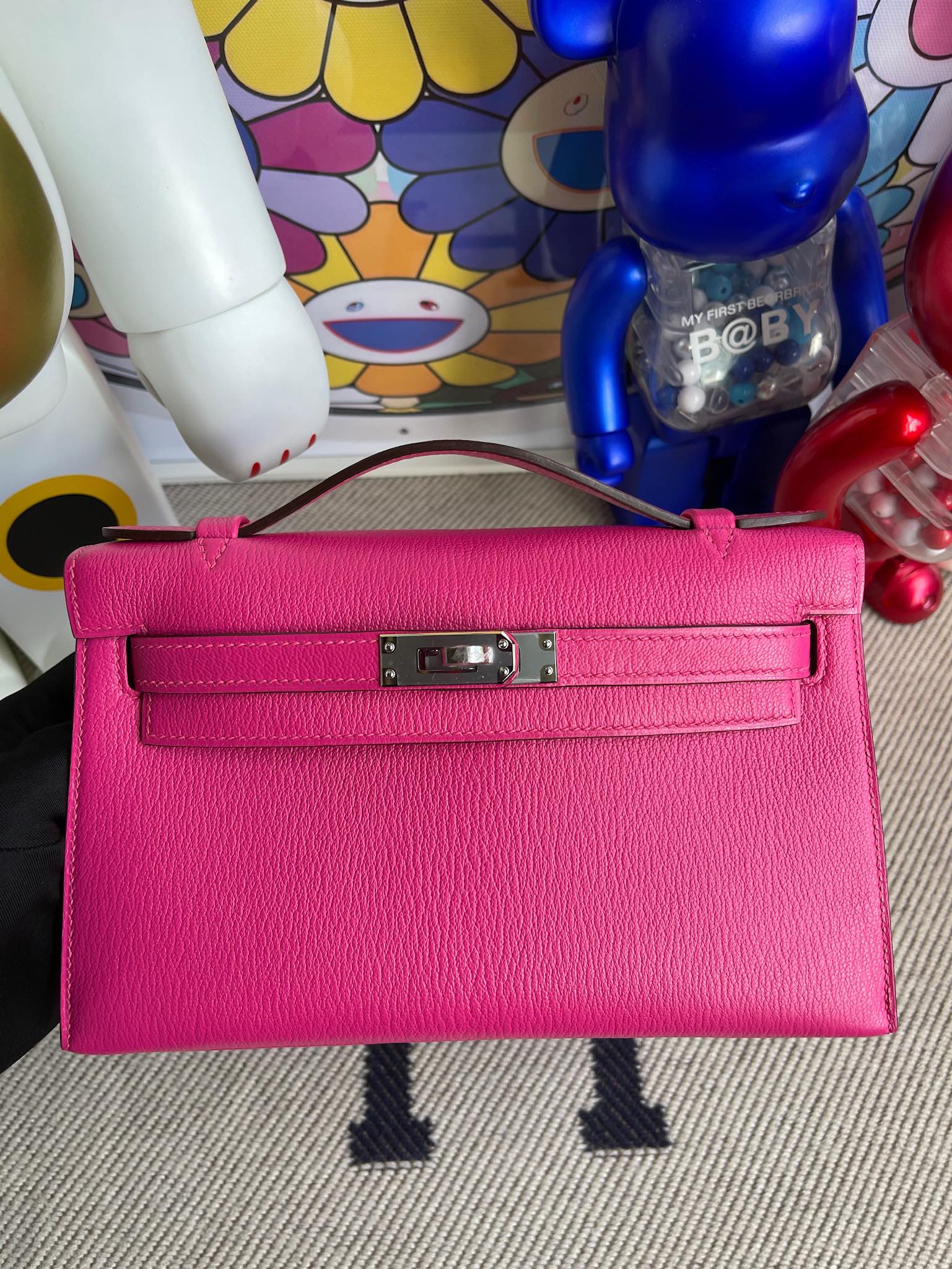 Hermès（爱马仕）Mini kelly pochette Chevre 山羊皮 糖果粉 银扣 22cm 顶级手缝