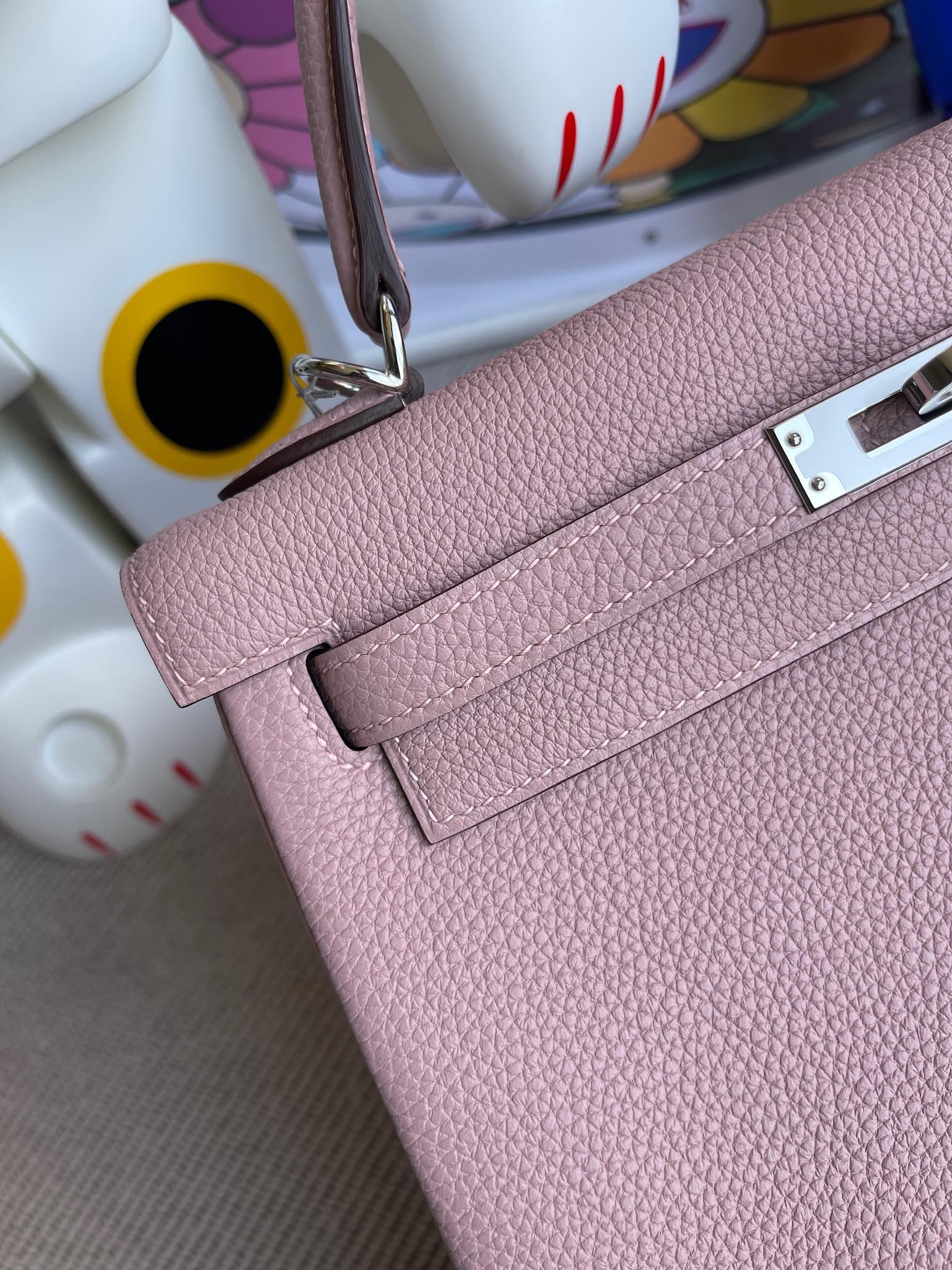 Hermès（爱马仕）Kelly 凯莉包 原厂小牛皮 togo 4W 紫藤色 银扣 25cm 顶级手缝